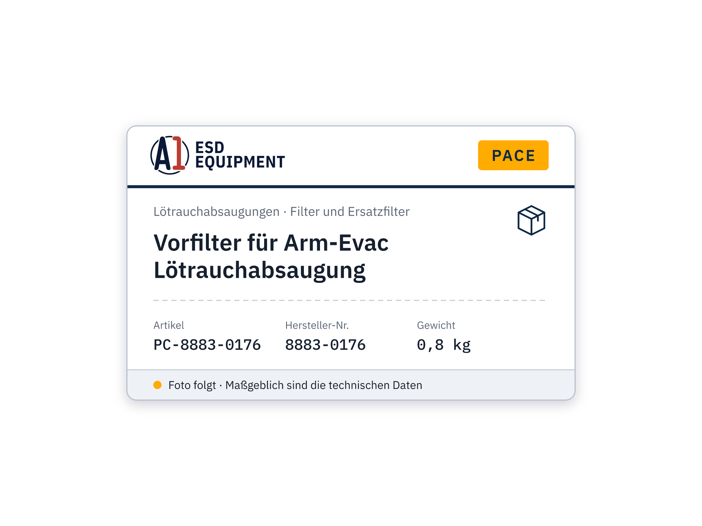 Vorfilter für Arm-Evac Lötrauchabsaugung - PACE 8883-0176
