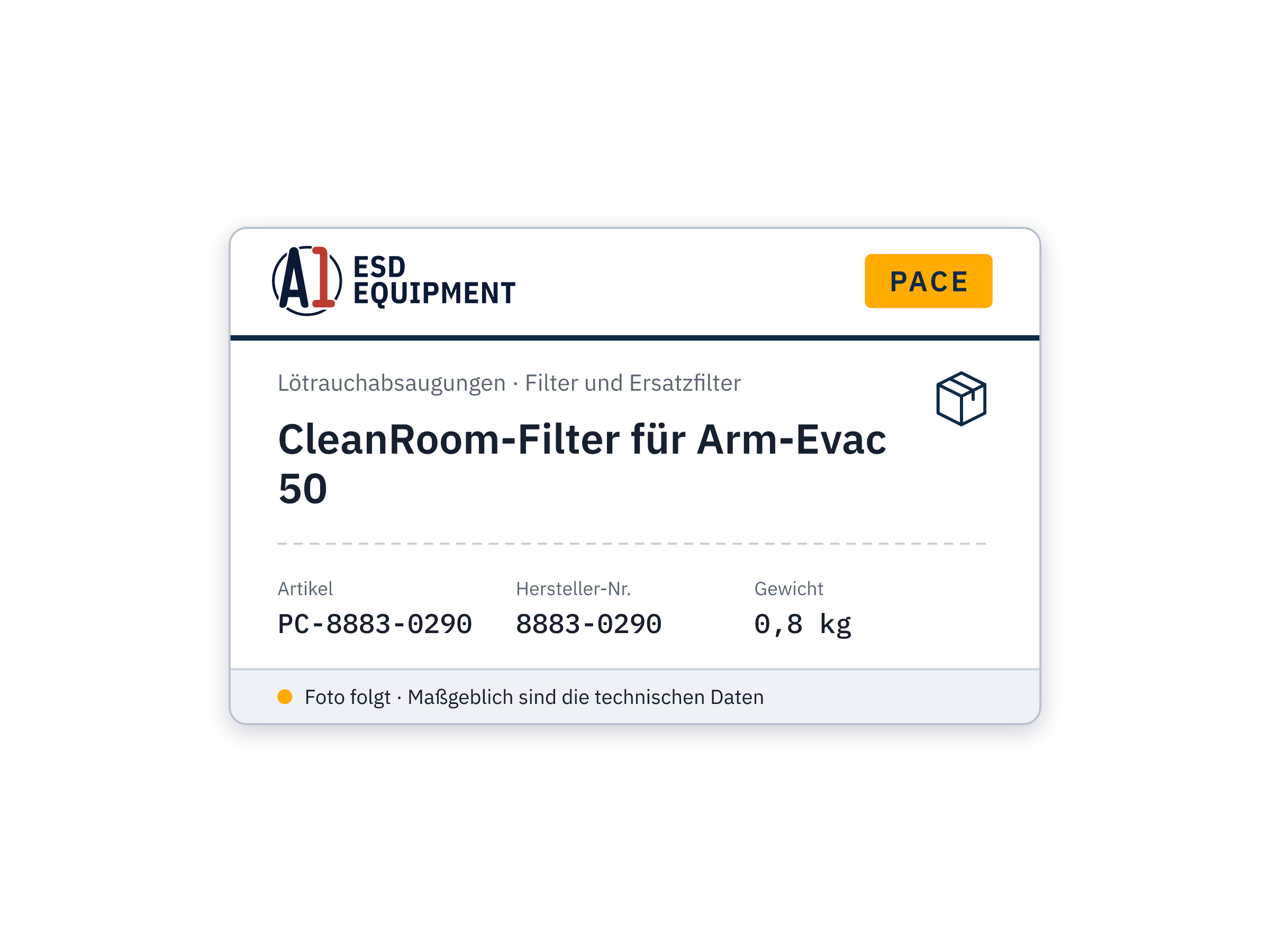 CleanRoom Filter for Arm-Evac 50 - PACE 8883-0290