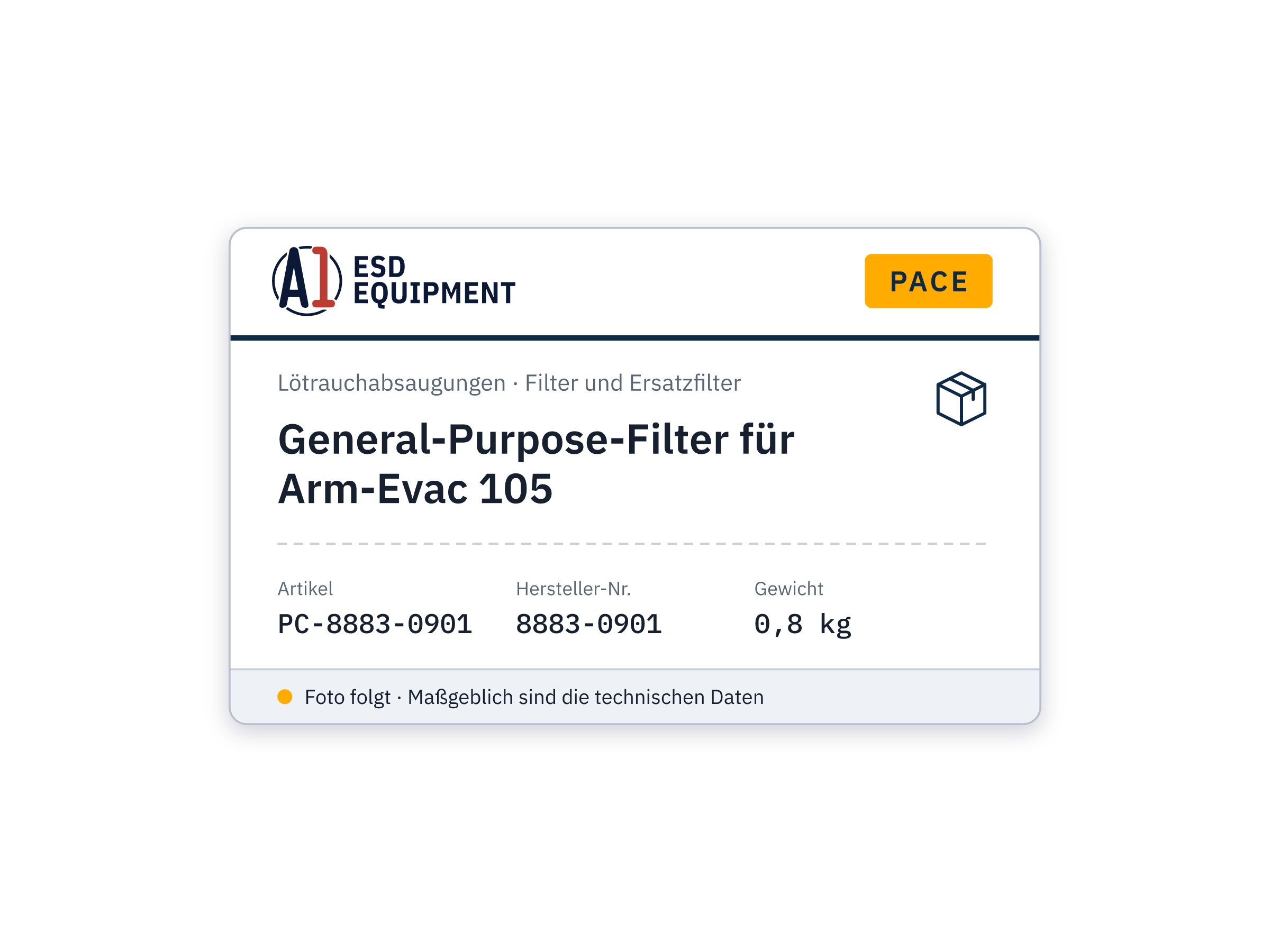 General-Purpose-Filter für Arm-Evac 105 - PACE 8883-0901