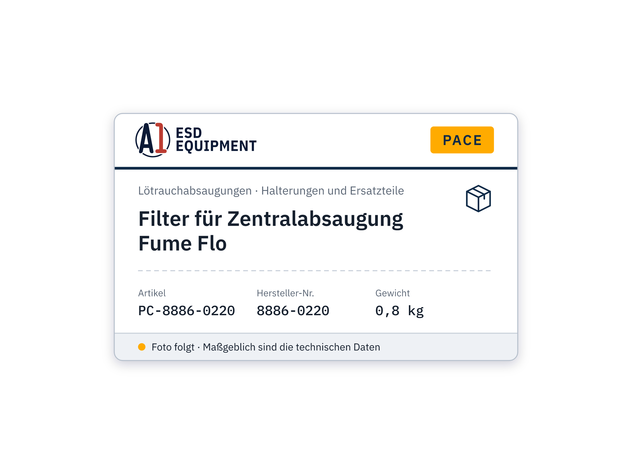 Filter für Zentralabsaugung Fume Flo - PACE 8886-0220