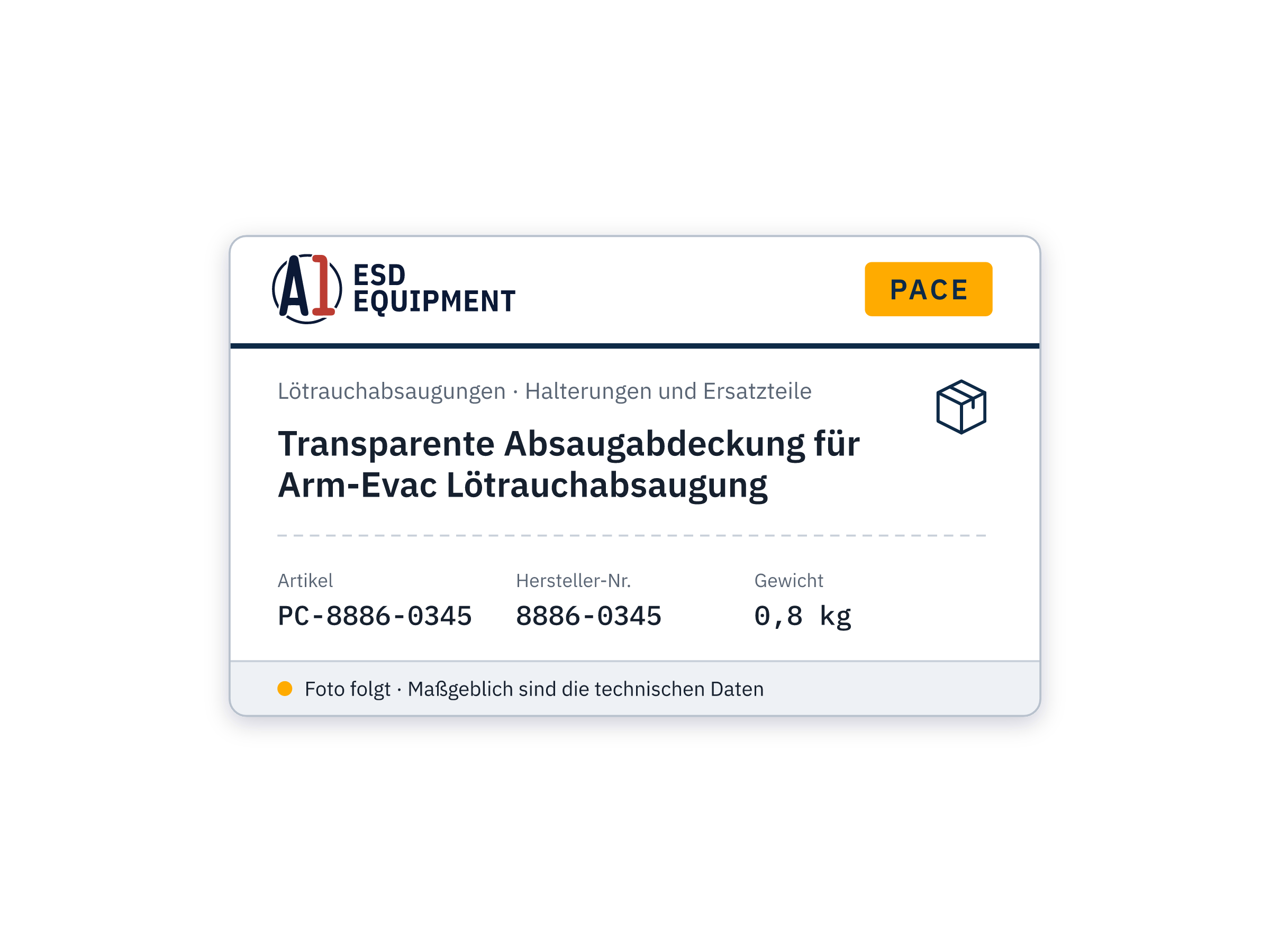 Transparente Absaugabdeckung für Arm-Evac Lötrauchabsaugung - PACE 8886-0345