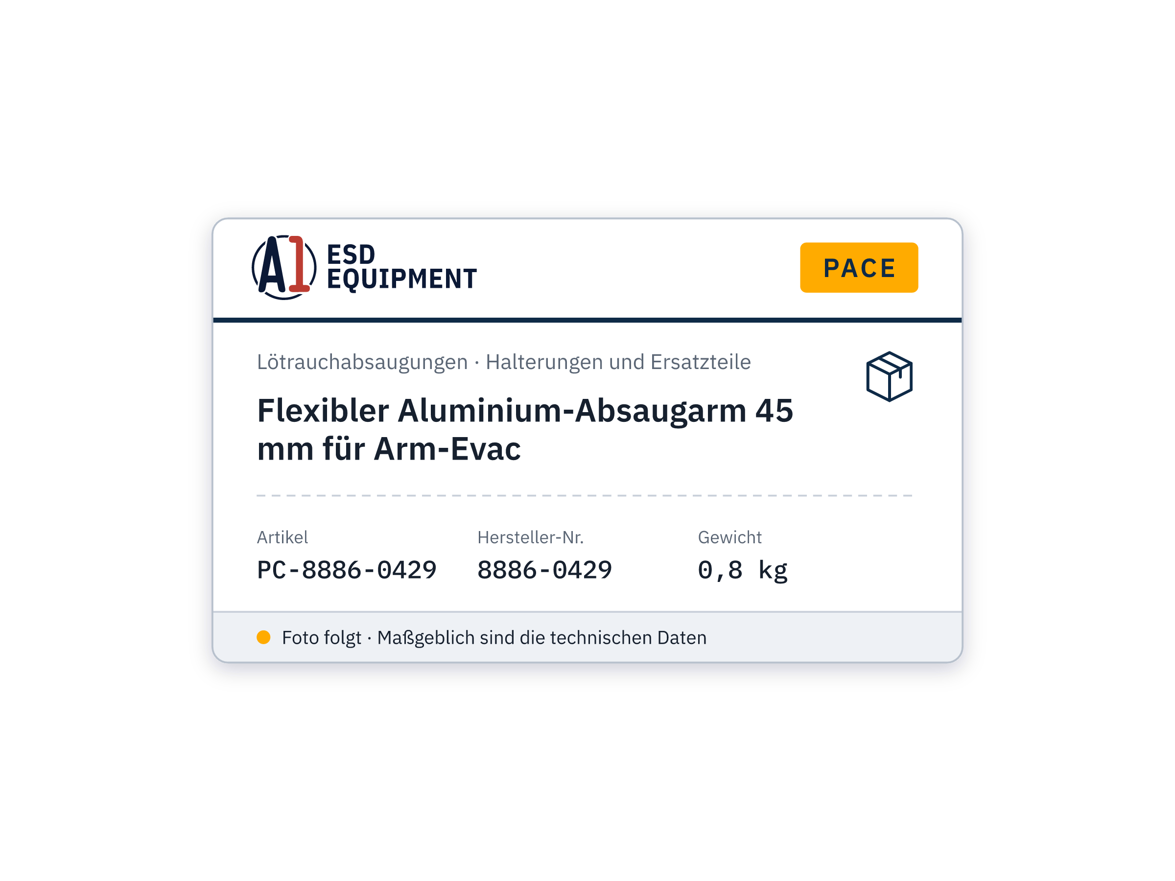 Flexibler Aluminium-Absaugarm 45 mm für Arm-Evac - PACE 8886-0429