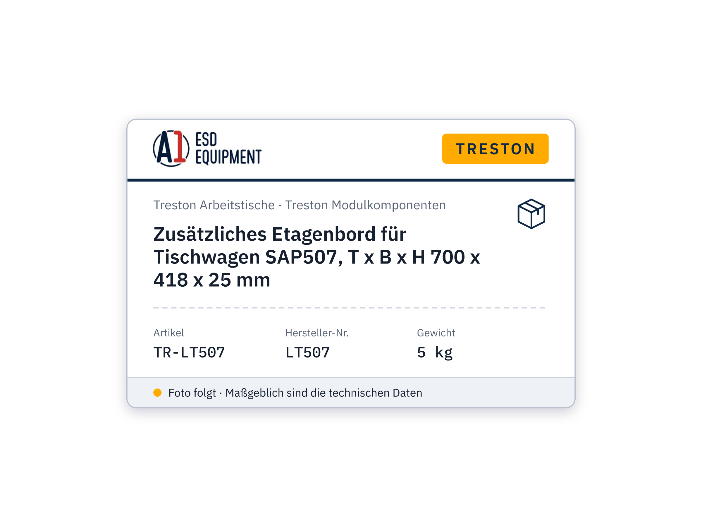 Tablette supplémentaire pour chariot SAP507, P x L x H 700 x 418 x 25 mm - Treston LT507