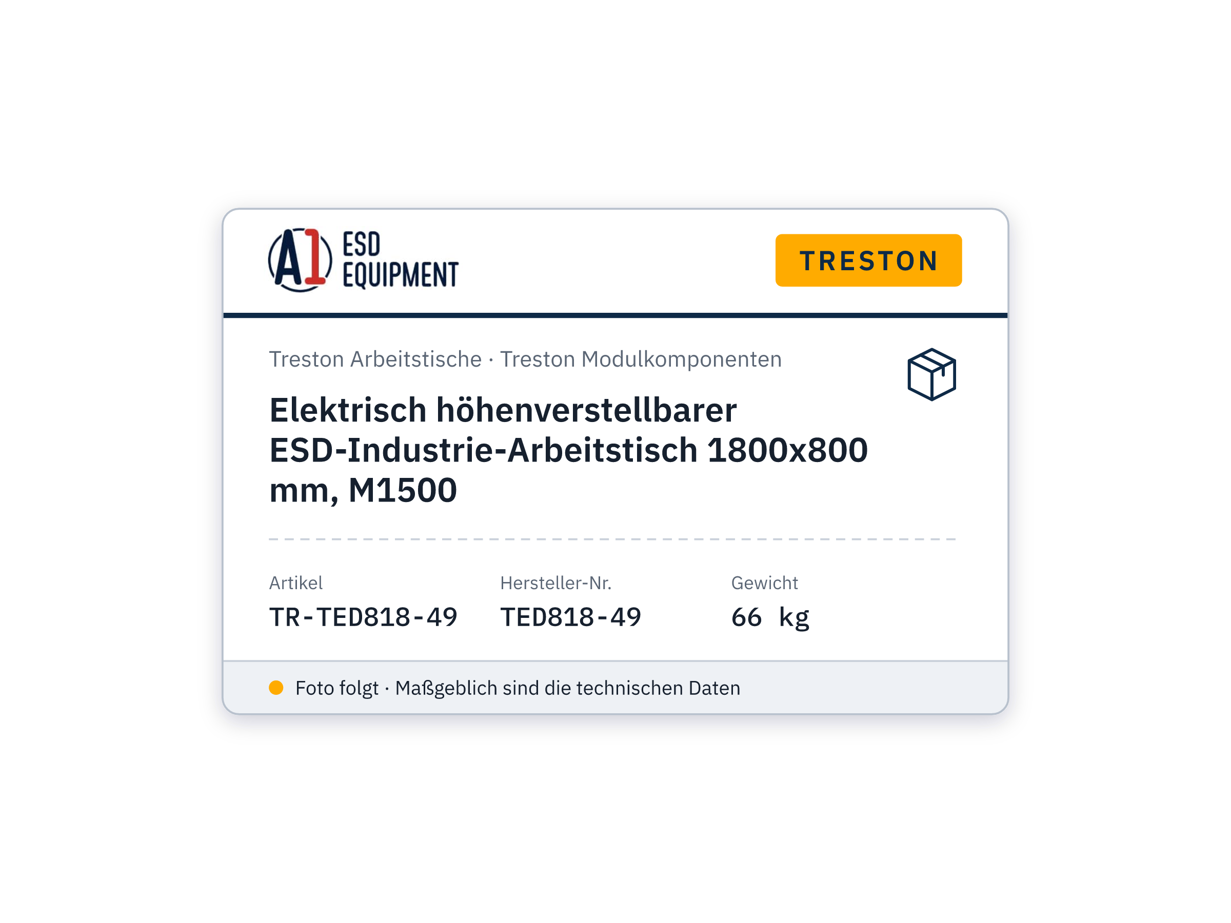 Établi industriel électrique ESD réglable en hauteur 1800x800 mm, M1500 - Treston TED818-49