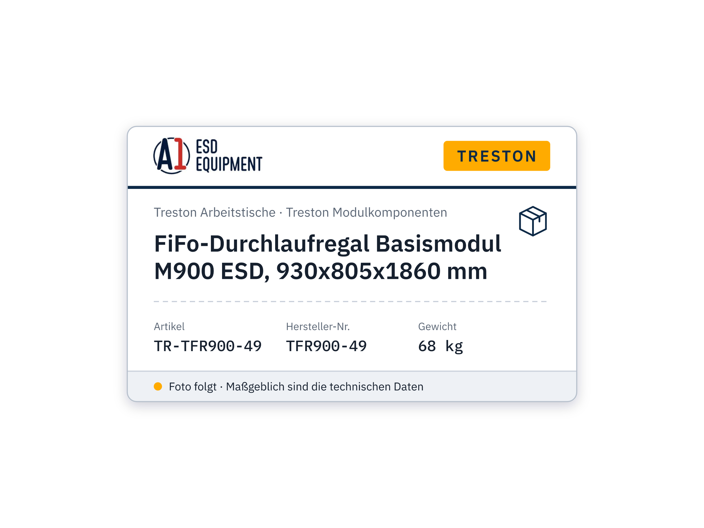 Rayonnage dynamique FiFo module de base M900 ESD, 930x805x1860 mm - Treston TFR900-49