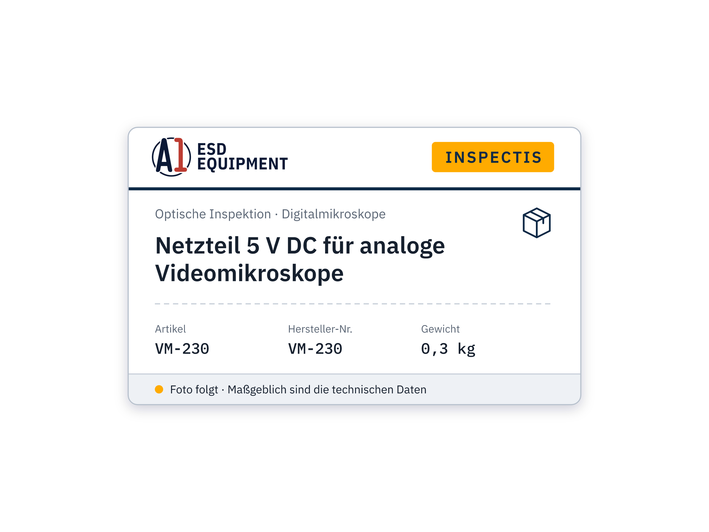 Netzteil 5 V DC für analoge Videomikroskope - Inspectis VM-230