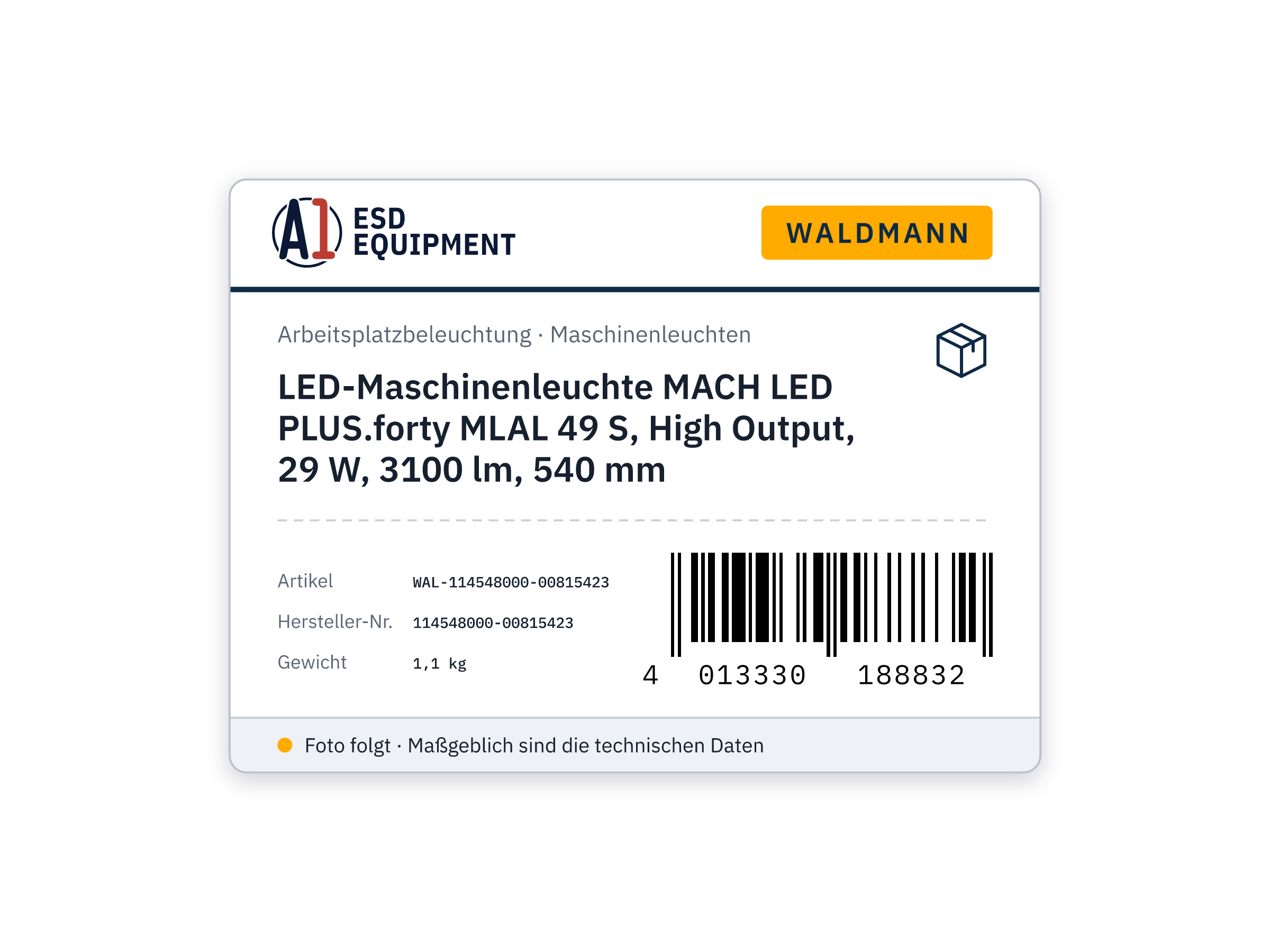 LED-Maschinenleuchte MACH LED PLUS.forty MLAL 49 S, High Output, 29 W, 3100 lm, 540 mm - Waldmann 114548000-00815423