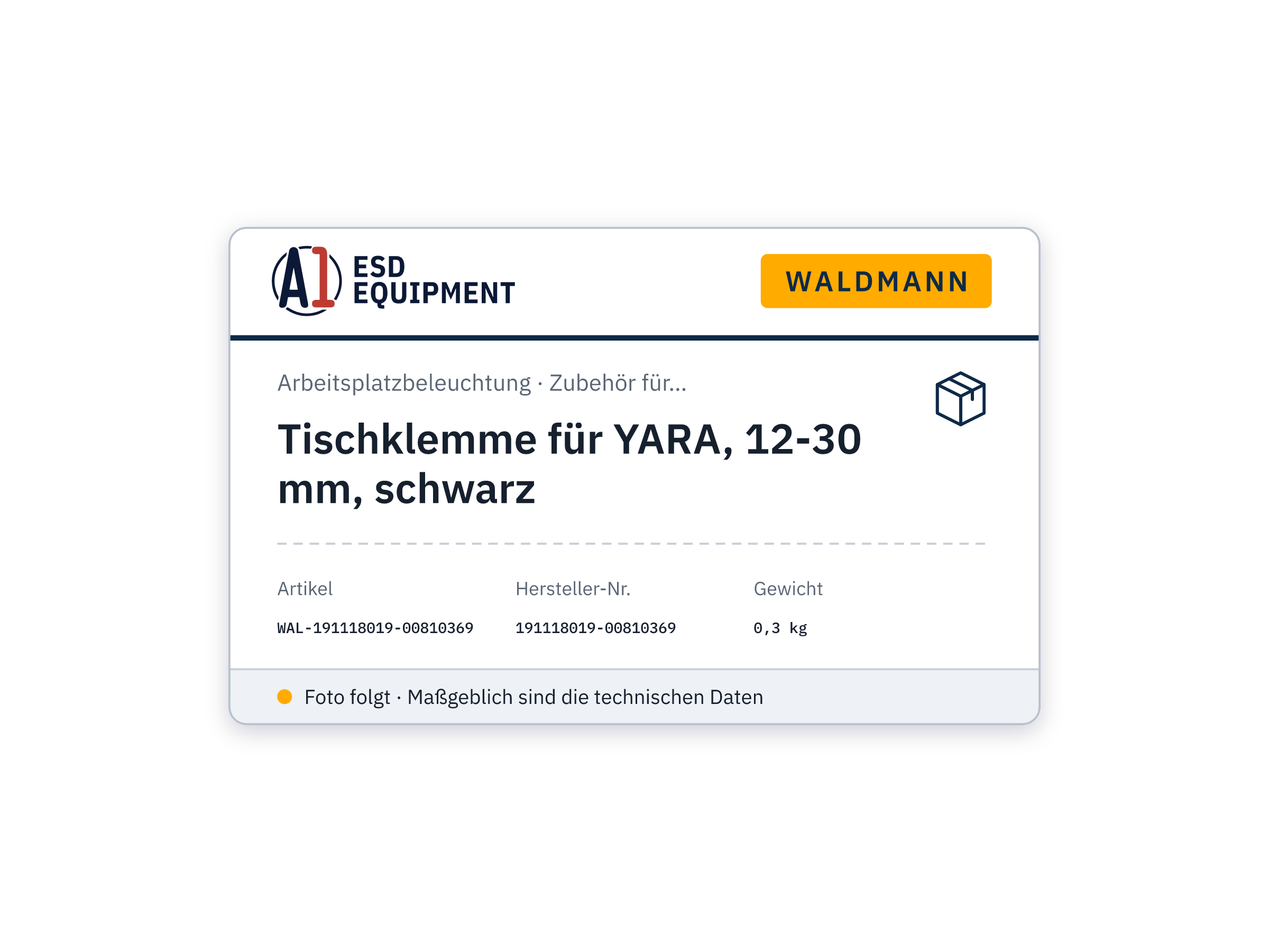 Tischklemme für YARA, 12-30 mm, schwarz - Waldmann 191118019-00810369