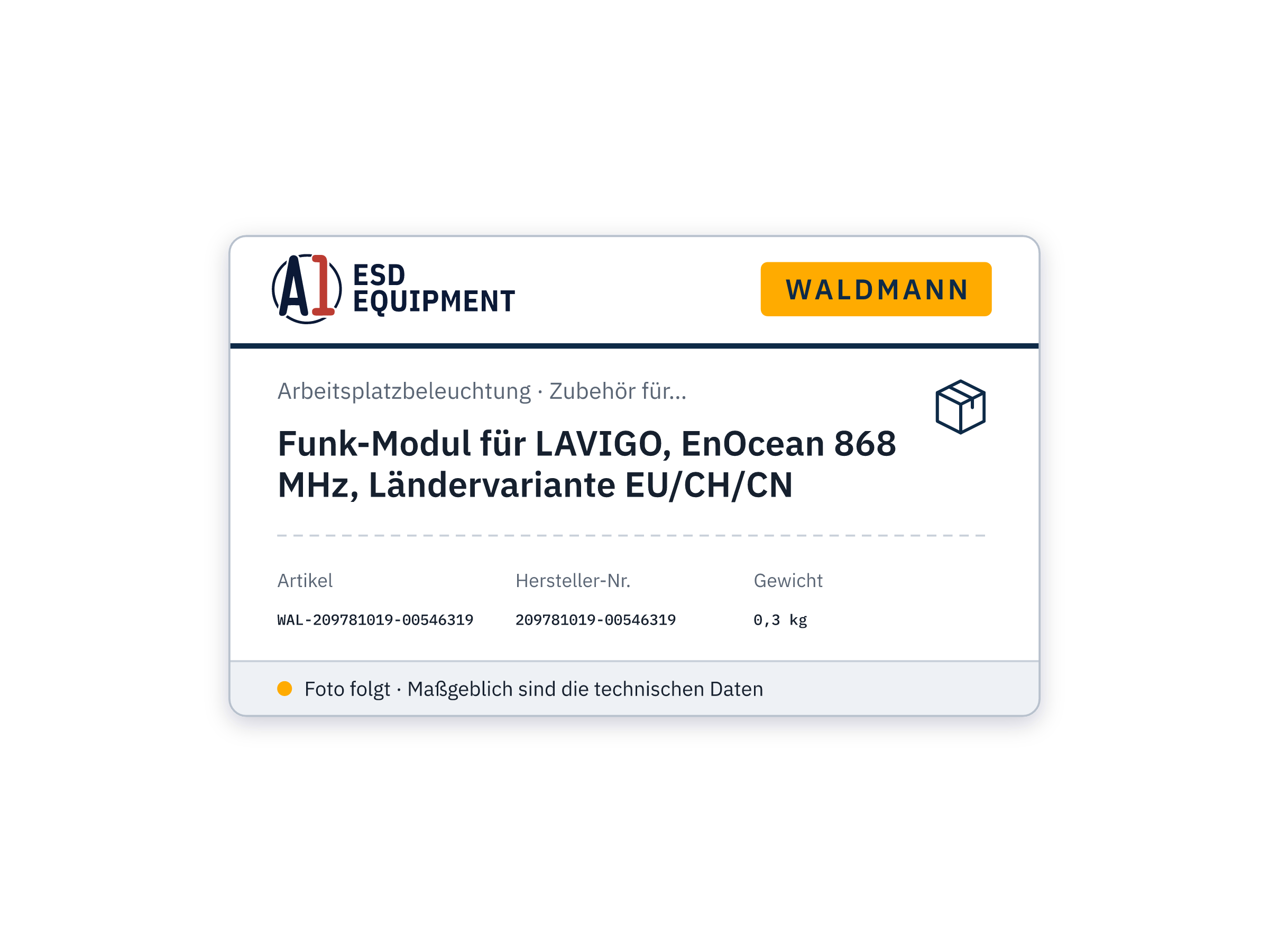 Funk-Modul für LAVIGO, EnOcean 868 MHz, Ländervariante EU/CH/CN - Waldmann 209781019-00546319