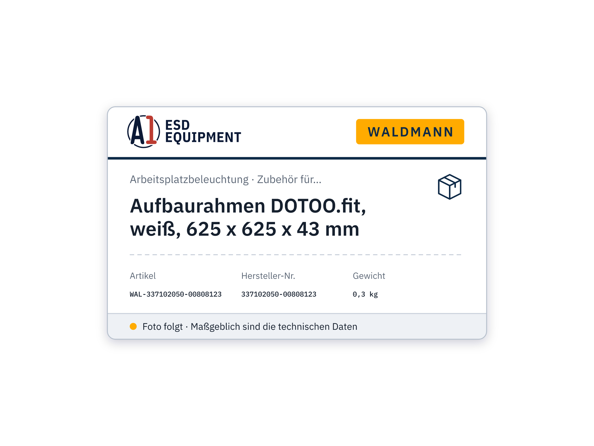 Aufbaurahmen DOTOO.fit, weiß, 625 x 625 x 43 mm - Waldmann 337102050-00808123