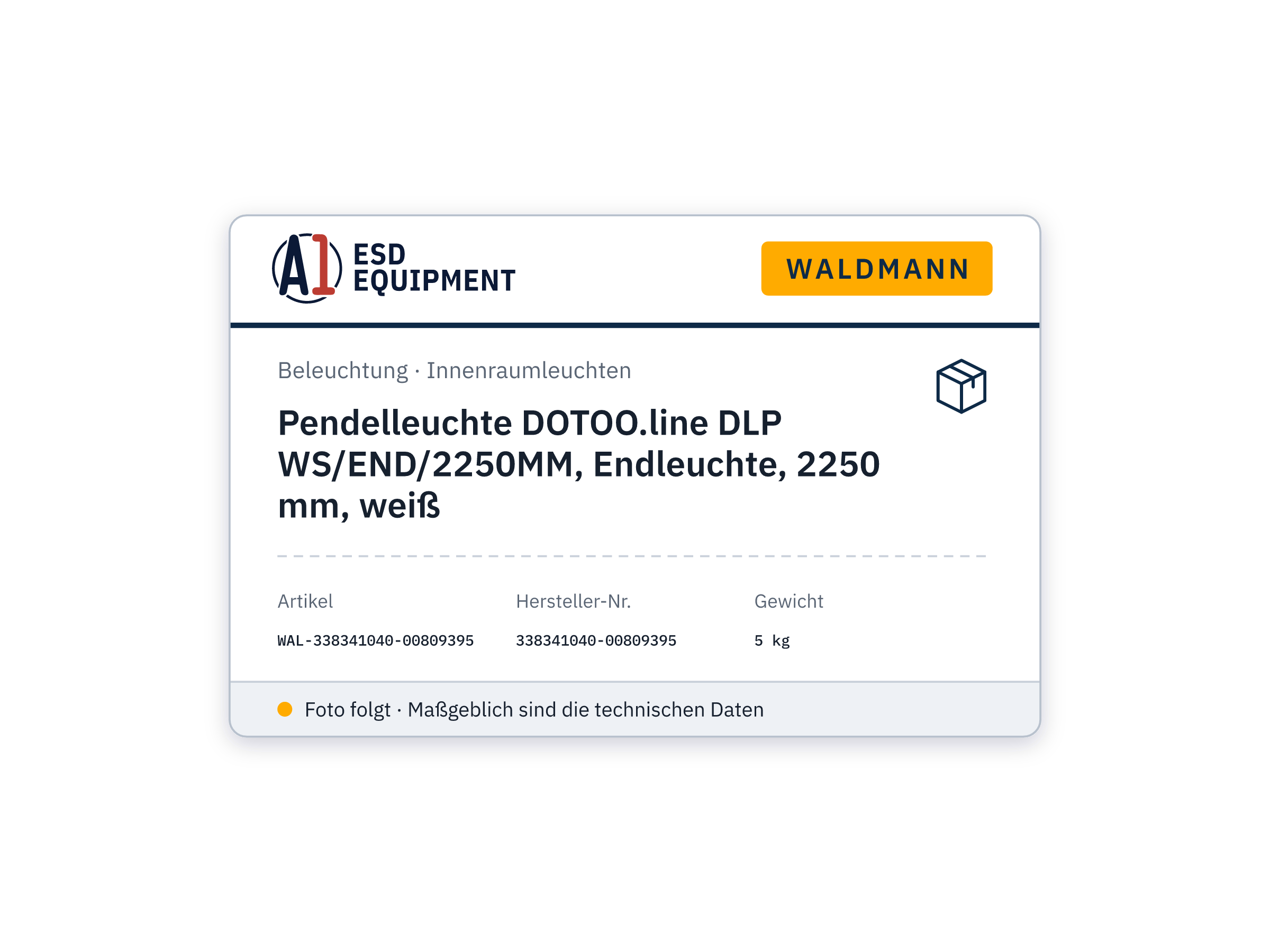 Pendelleuchte DOTOO.line DLP WS/END/2250MM, Endleuchte, 2250 mm, weiß - Waldmann 338341040-00809395