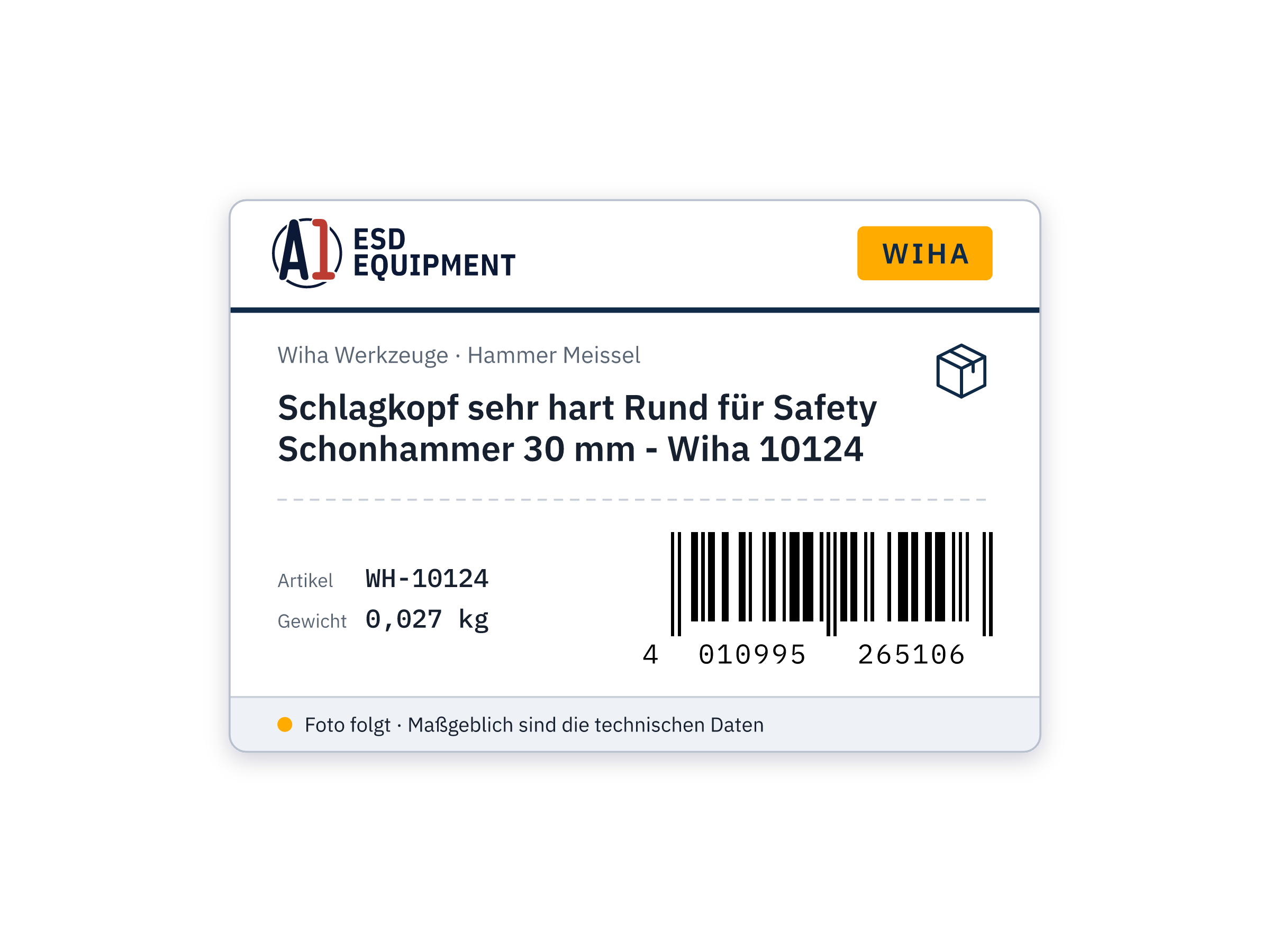 Schlagkopf sehr hart Rund für Safety Schonhammer 30 mm - Wiha 10124