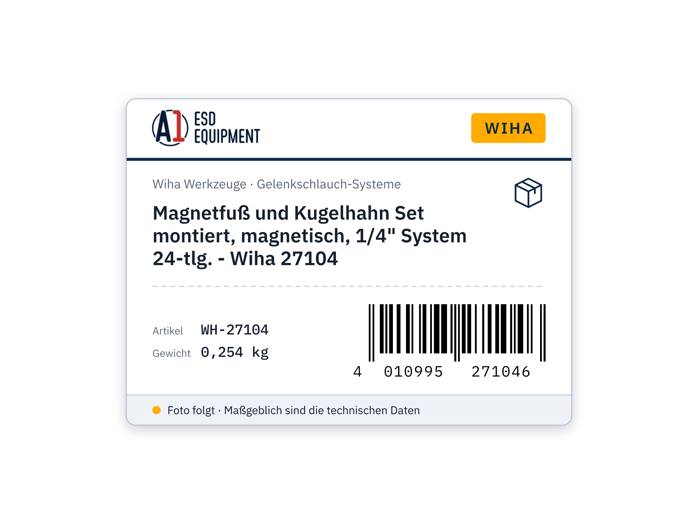 Set pied magnétique et robinet à bille monté, magnétique, système 1/4" 24 pièces - Wiha 27104