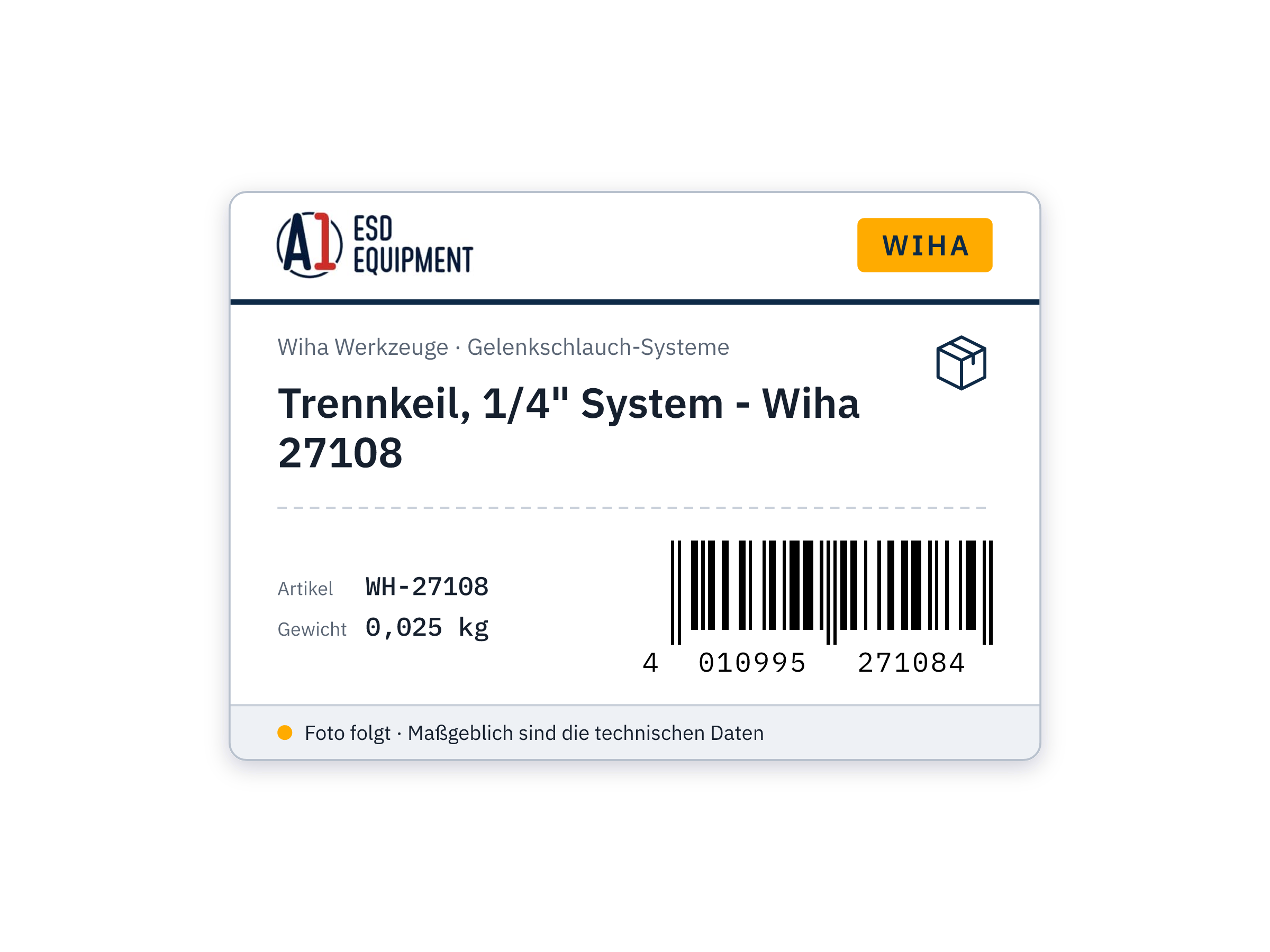 Coin de séparation, système 1/4" - Wiha 27108