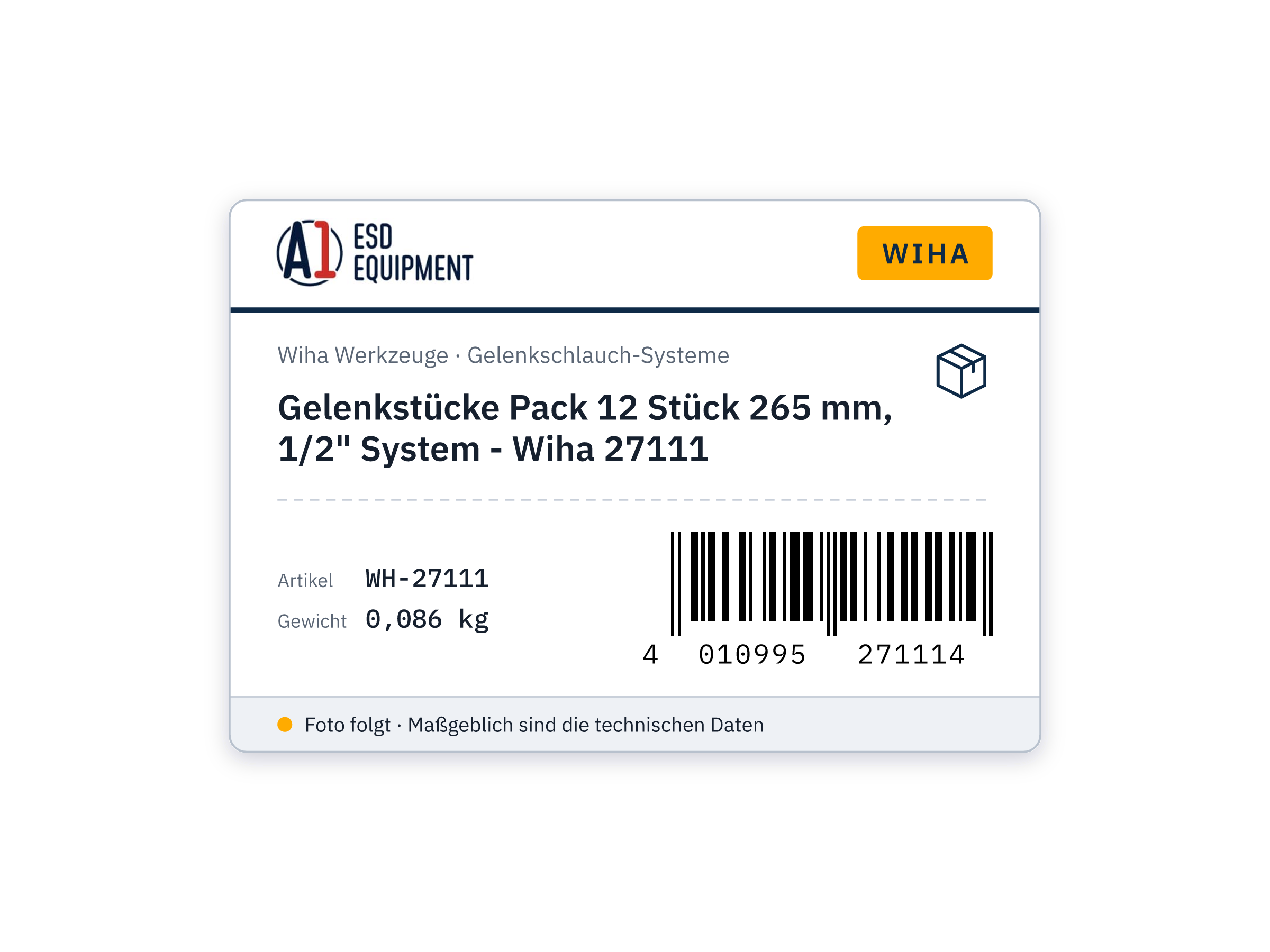 Gelenkstücke Pack 12 Stück 265 mm, 1/2" System - Wiha 27111