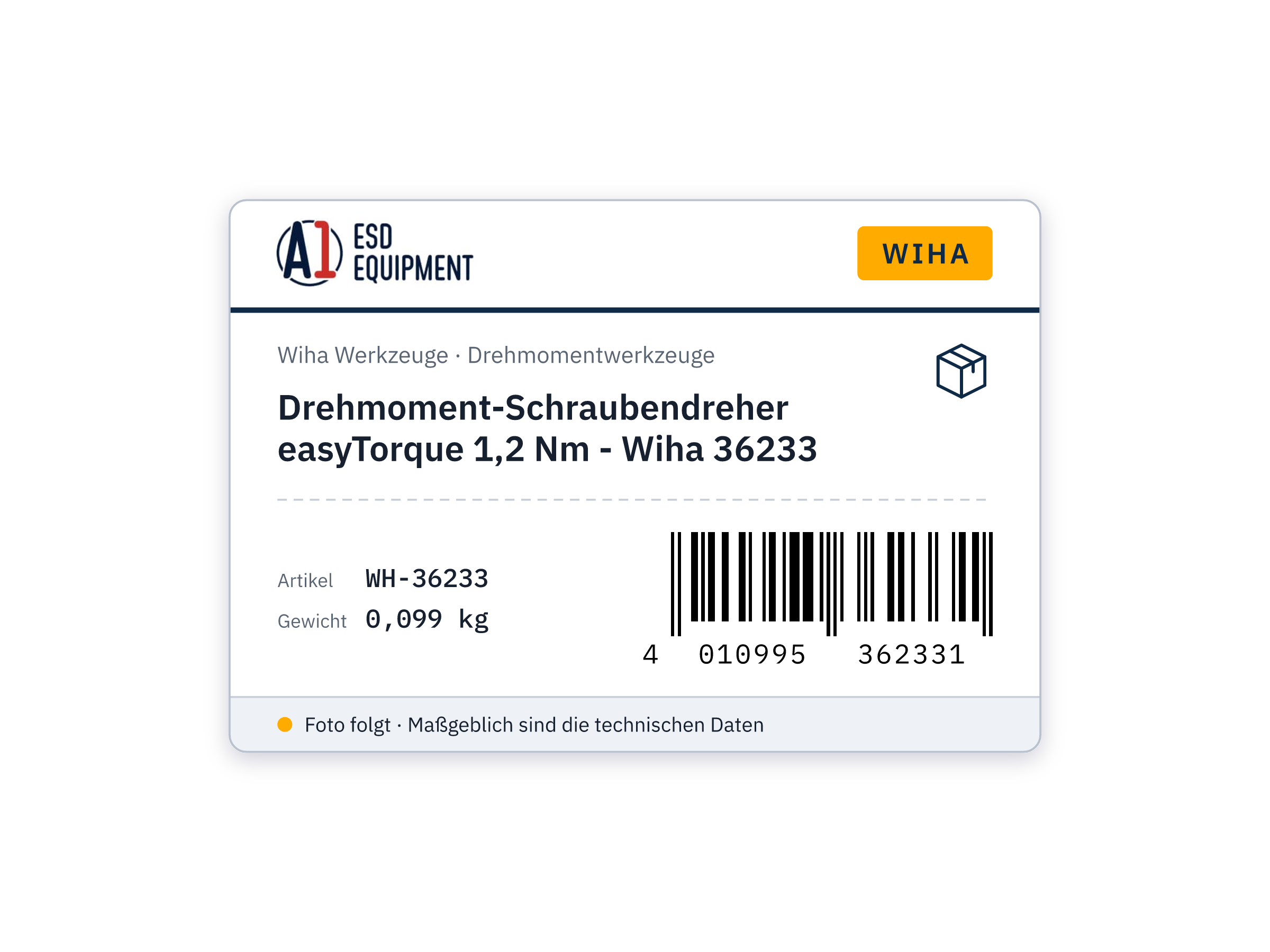 Drehmoment-Schraubendreher easyTorque 1,2 Nm - Wiha 36233