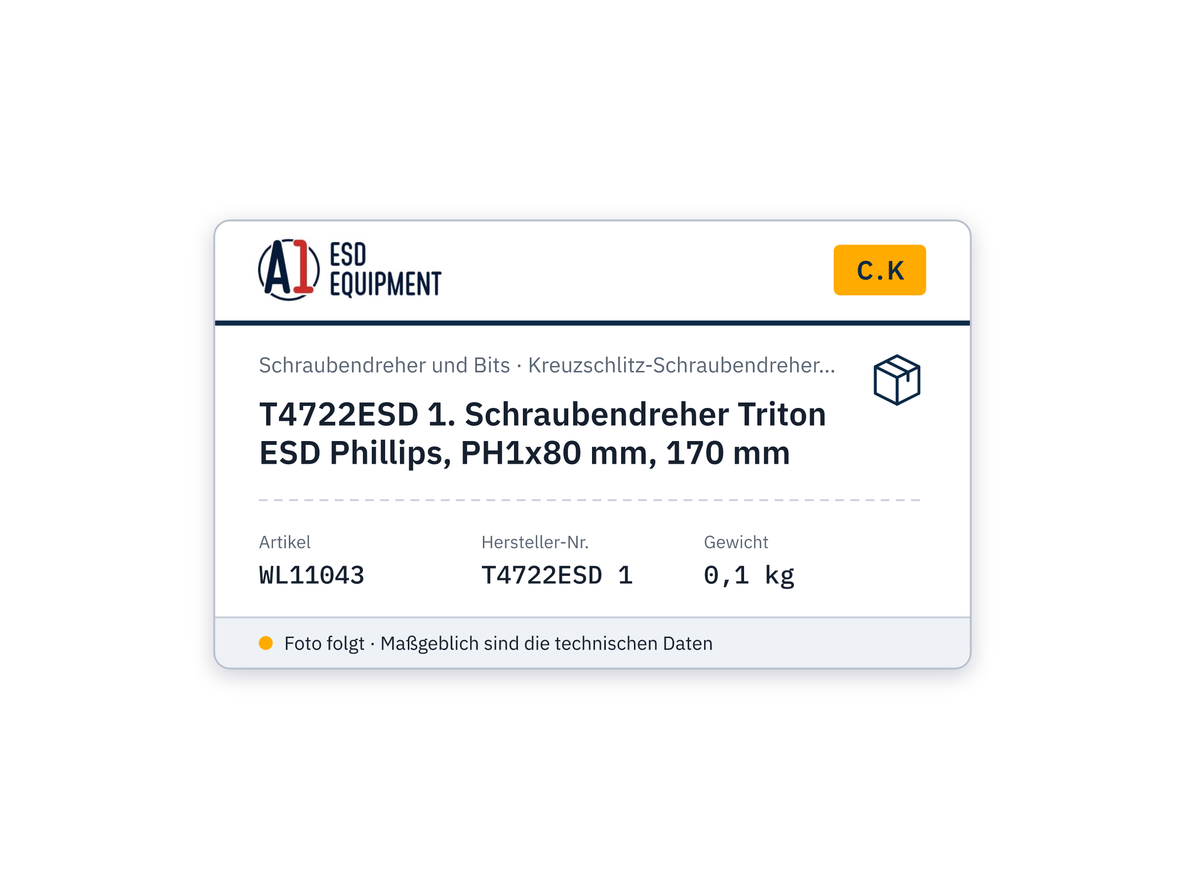 C.K T4722ESD 1. Schraubendreher Triton ESD Phillips, PH1x80 mm, 170 mm