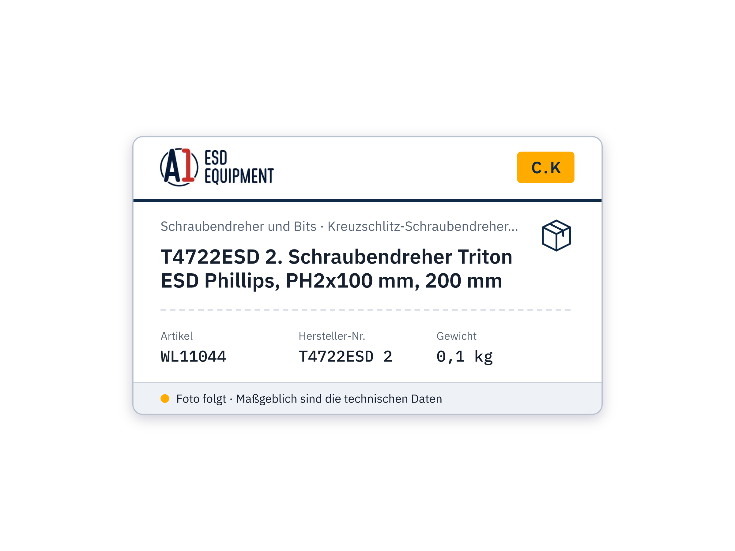 C.K T4722ESD 2. Schraubendreher Triton ESD Phillips, PH2x100 mm, 200 mm