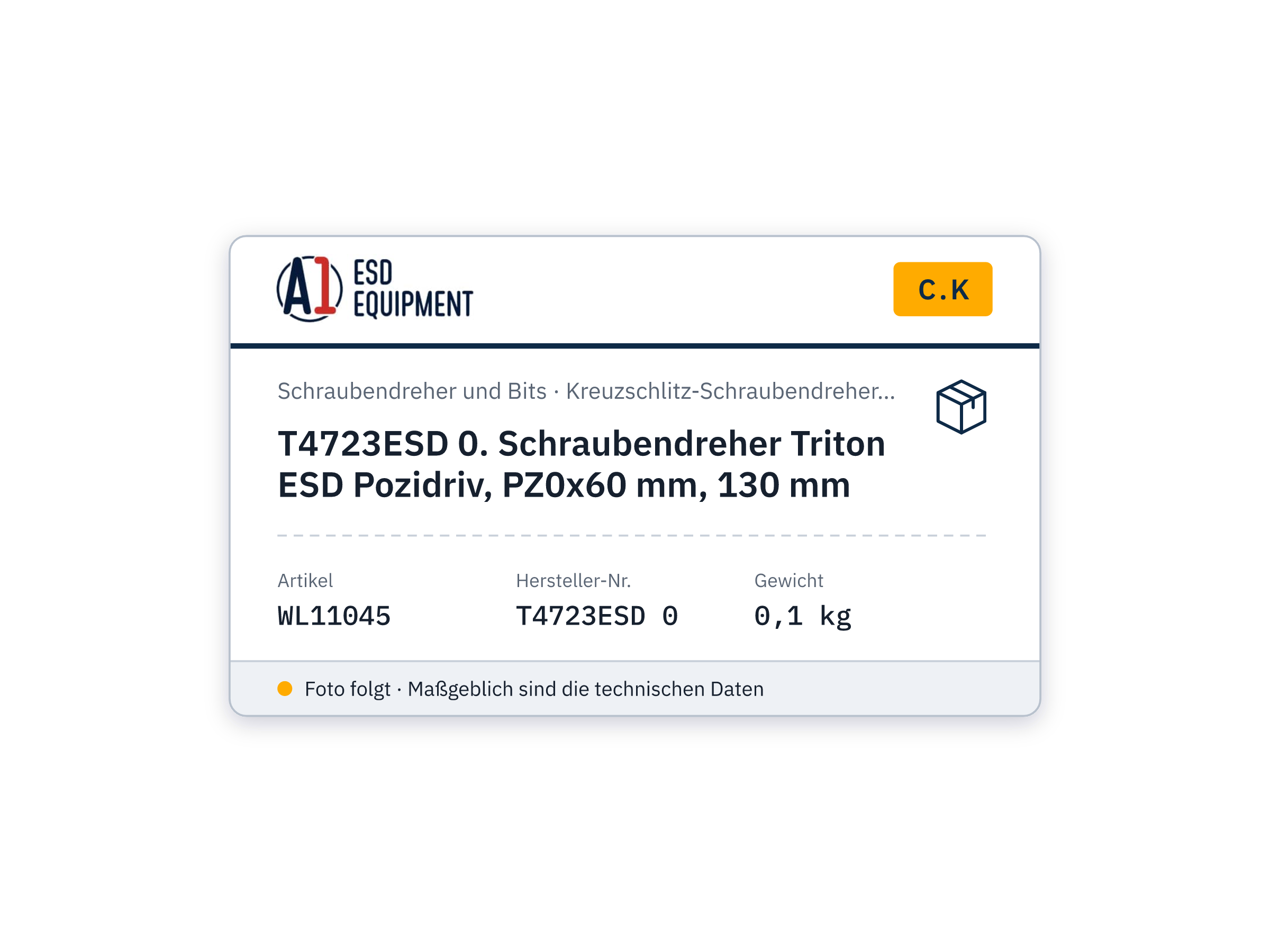 C.K T4723ESD 0. Schraubendreher Triton ESD Pozidriv, PZ0x60 mm, 130 mm