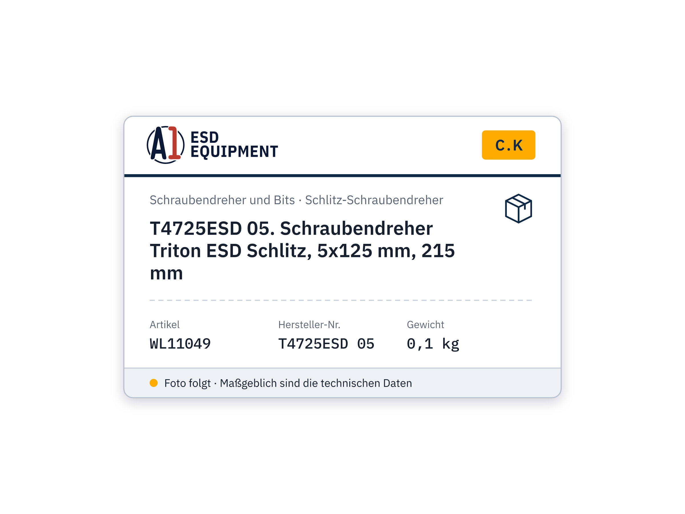 C.K T4725ESD 05. Schraubendreher Triton ESD Schlitz, 5x125 mm, 215 mm