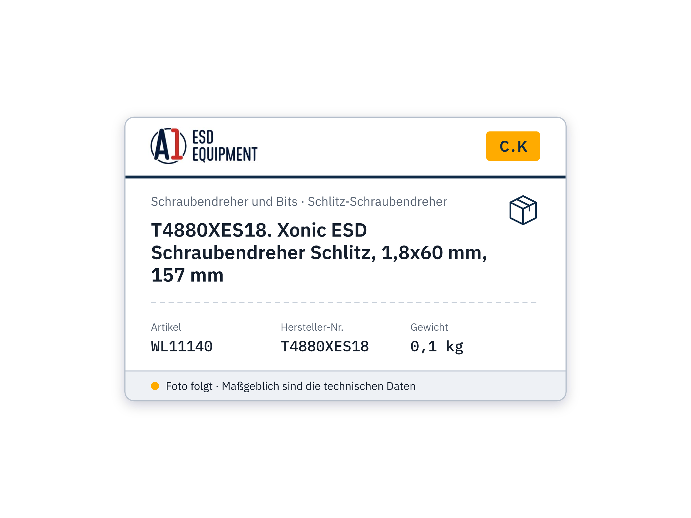 C.K T4880XES18. Xonic ESD Schraubendreher Schlitz, 1,8x60 mm, 157 mm