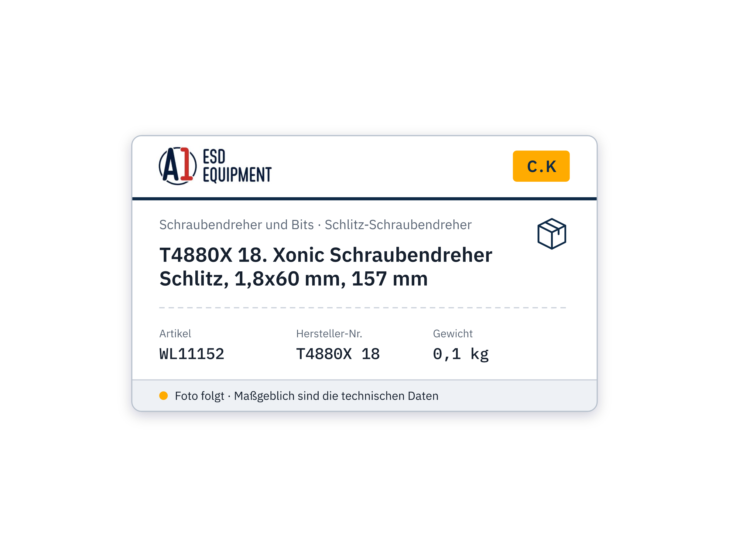 C.K T4880X 18. Xonic Schraubendreher Schlitz, 1,8x60 mm, 157 mm