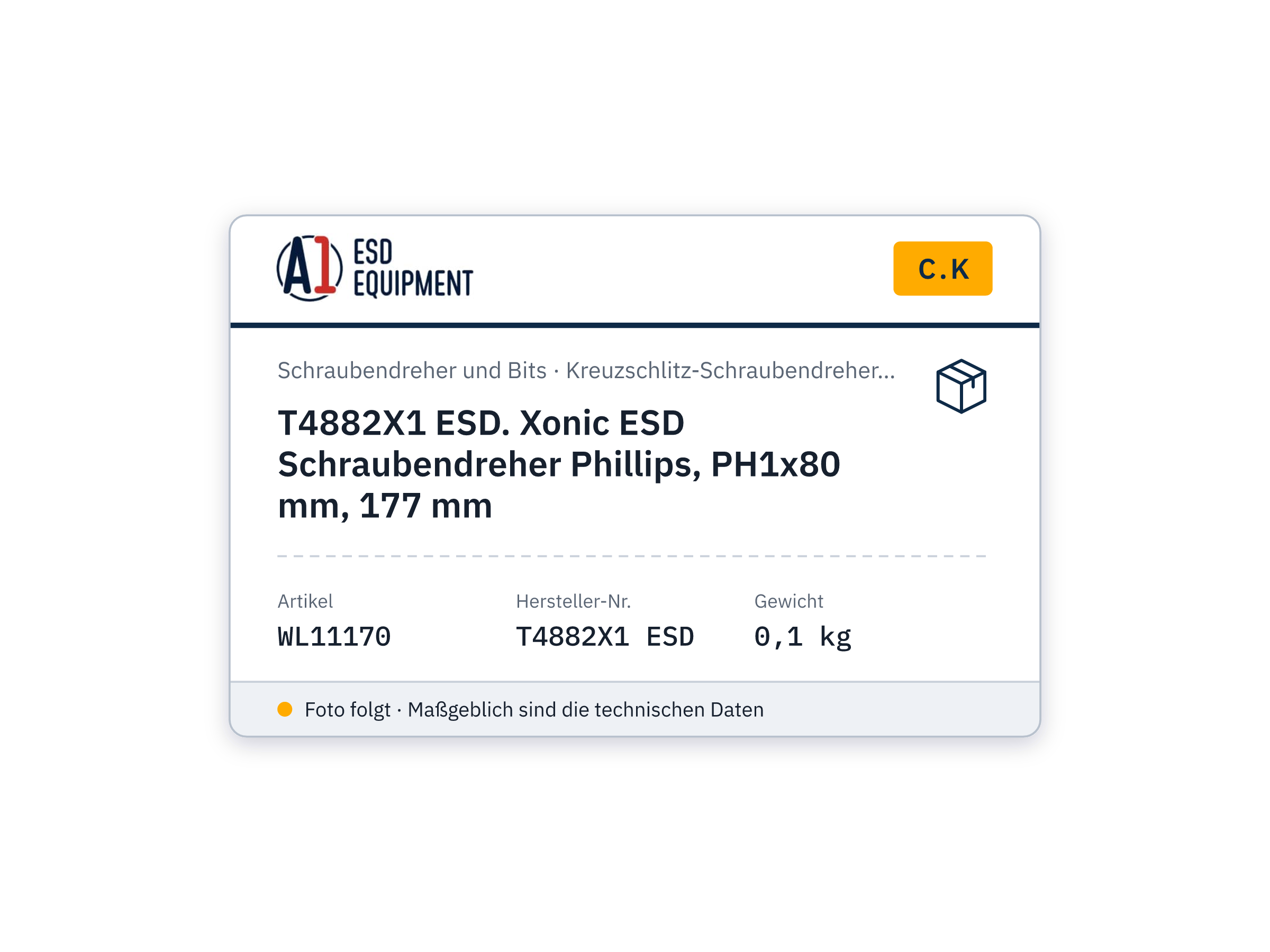 C.K T4882X1 ESD. Xonic ESD Schraubendreher Phillips, PH1x80 mm, 177 mm