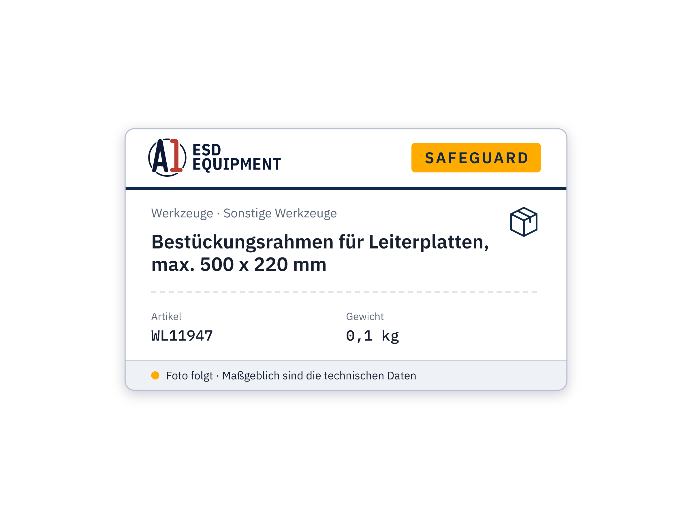 Bestückungsrahmen für Leiterplatten, max. 500 x 220 mm
