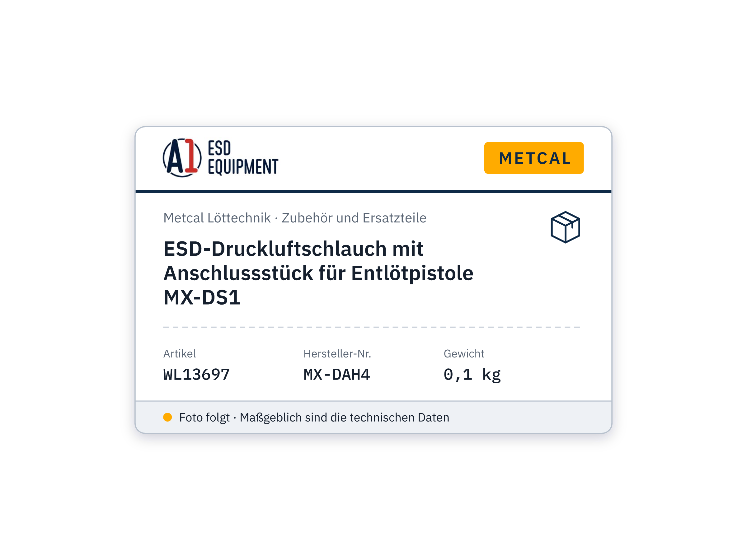 ESD-Druckluftschlauch mit Anschlussstück für Entlötpistole MX-DS1 - Metcal MX-DAH4