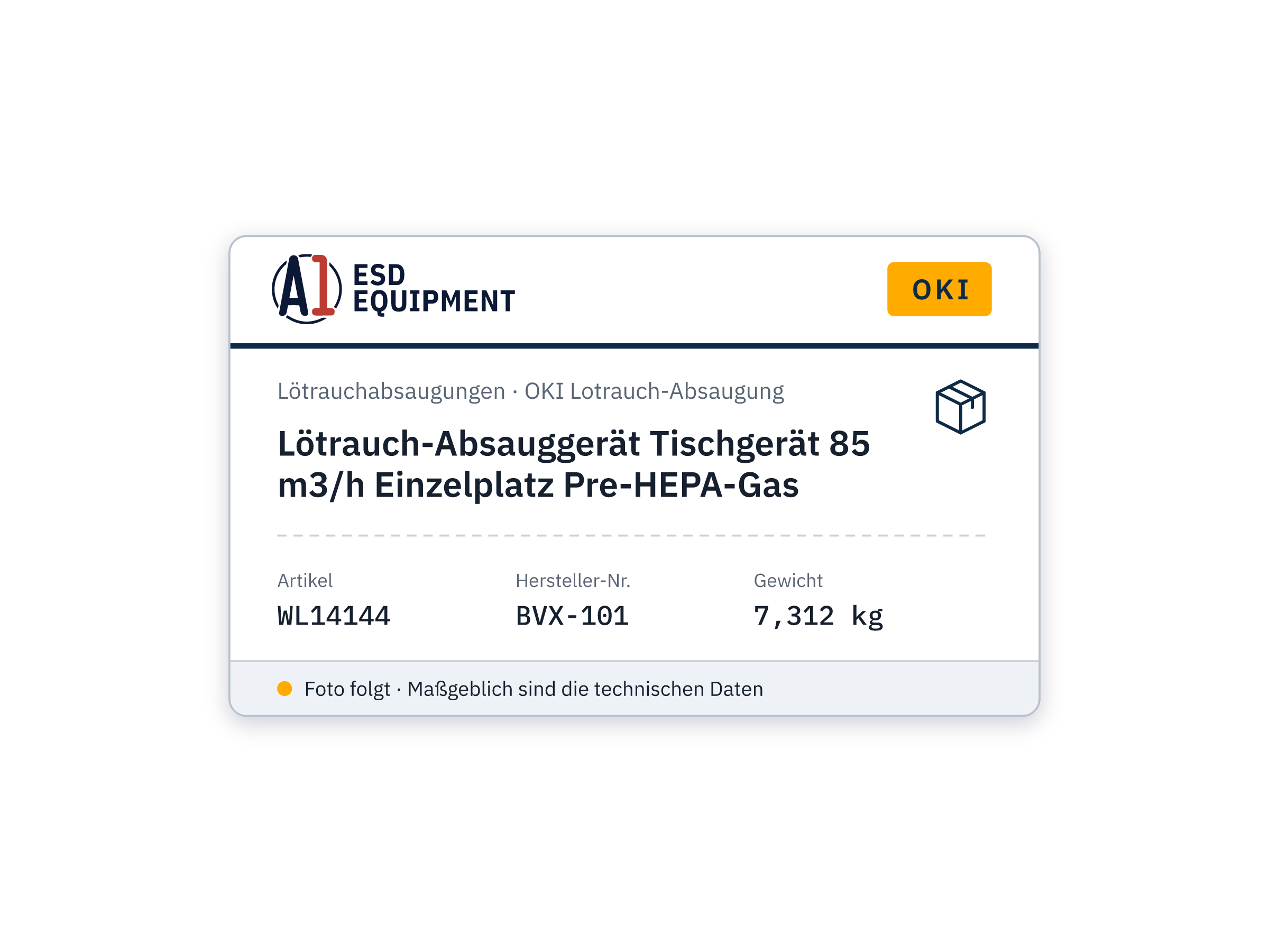 Lötrauch-Absauggerät Tischgerät 85 m3/h Einzelplatz Pre-HEPA-Gas - Oki BVX-101