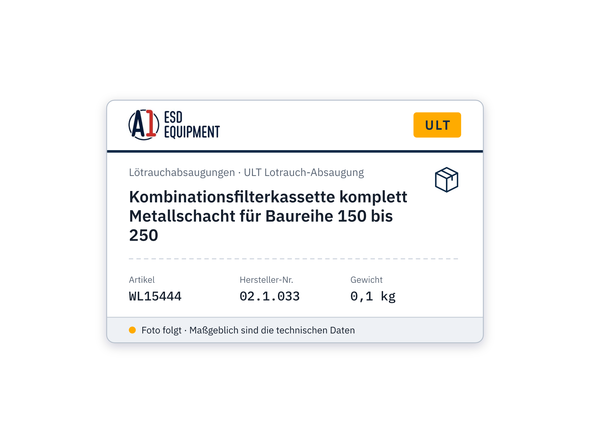 Kombinationsfilterkassette komplett Metallschacht für Baureihe 150 bis 250 - ULT 02.1.033