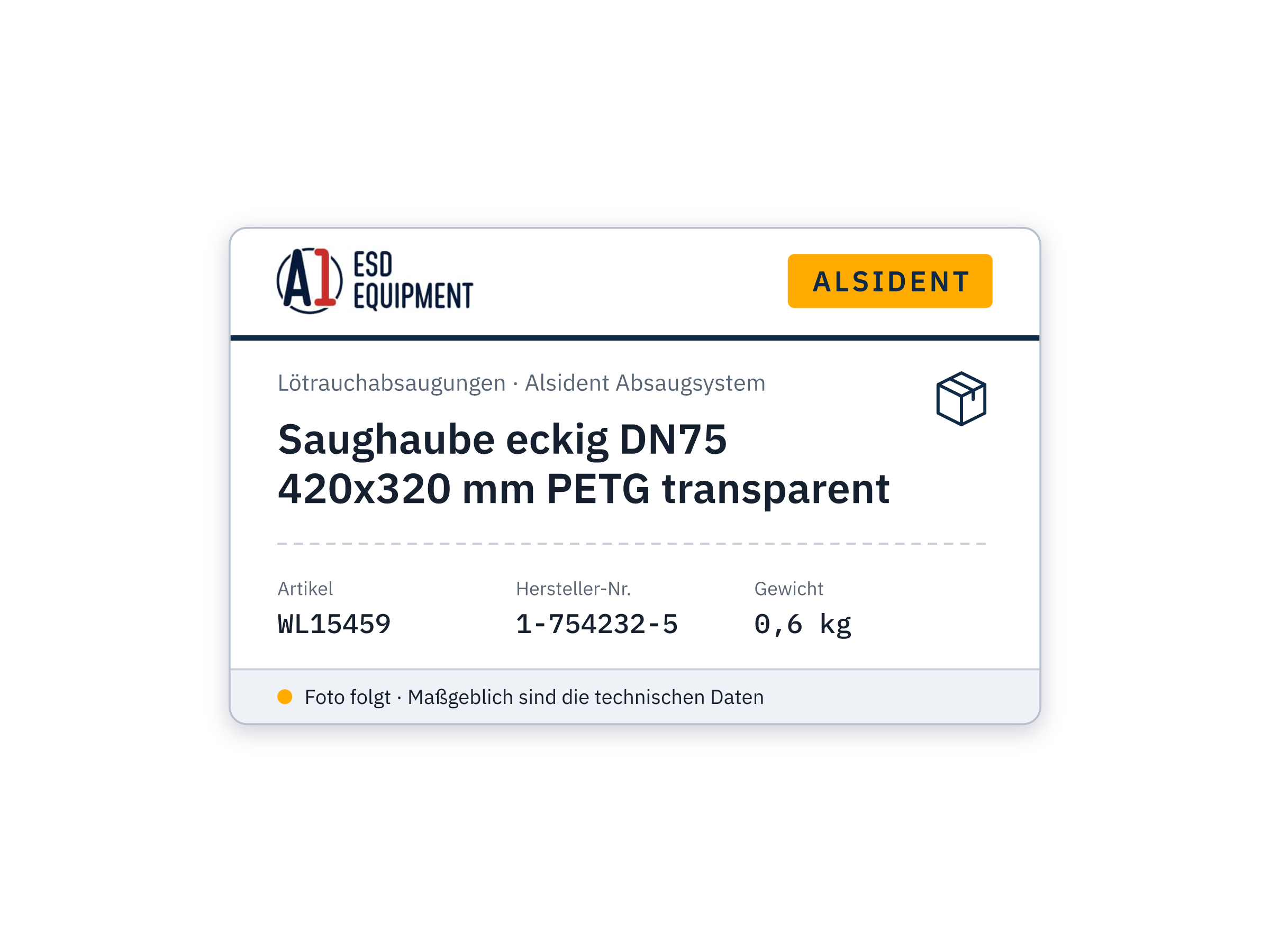 Saughaube eckig DN75 420x320 mm PETG transparent - Alsident 1-754232-5