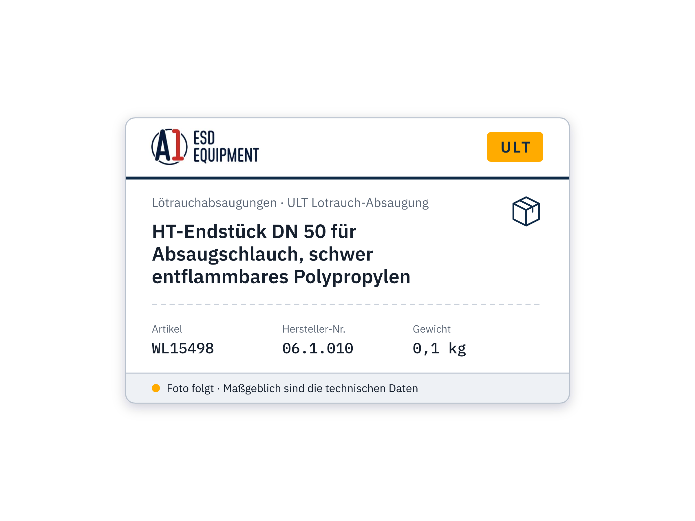 HT-Endstück DN 50 für Absaugschlauch, schwer entflammbares Polypropylen - ULT 06.1.010