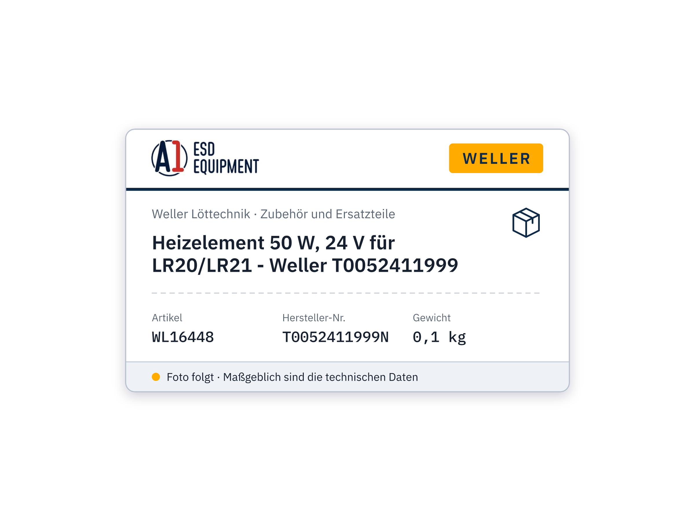 Élément chauffant 50 W, 24 V pour LR20/LR21 - Weller T0052411999