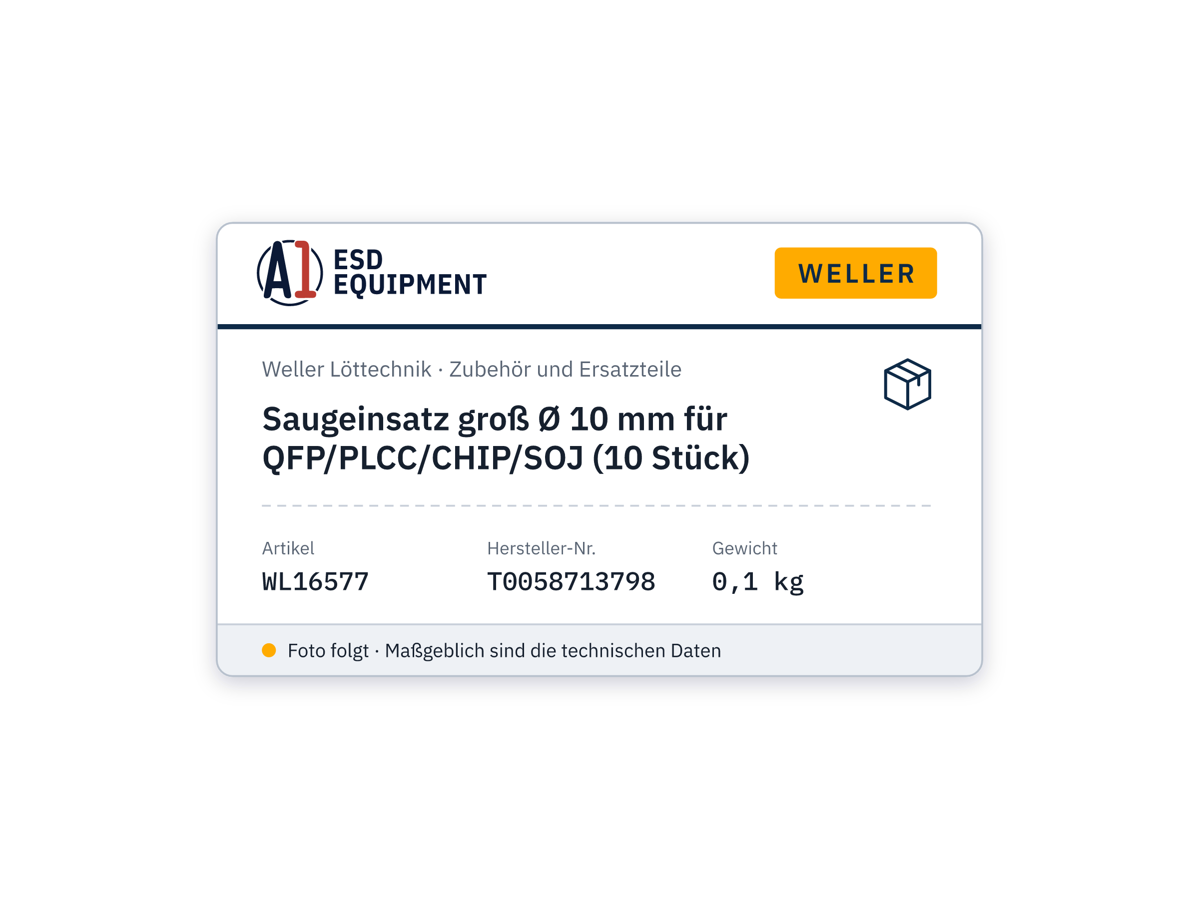 Embout aspirant grand Ø 10 mm pour QFP/PLCC/CHIP/SOJ (lot de 10) - Weller T0058713798