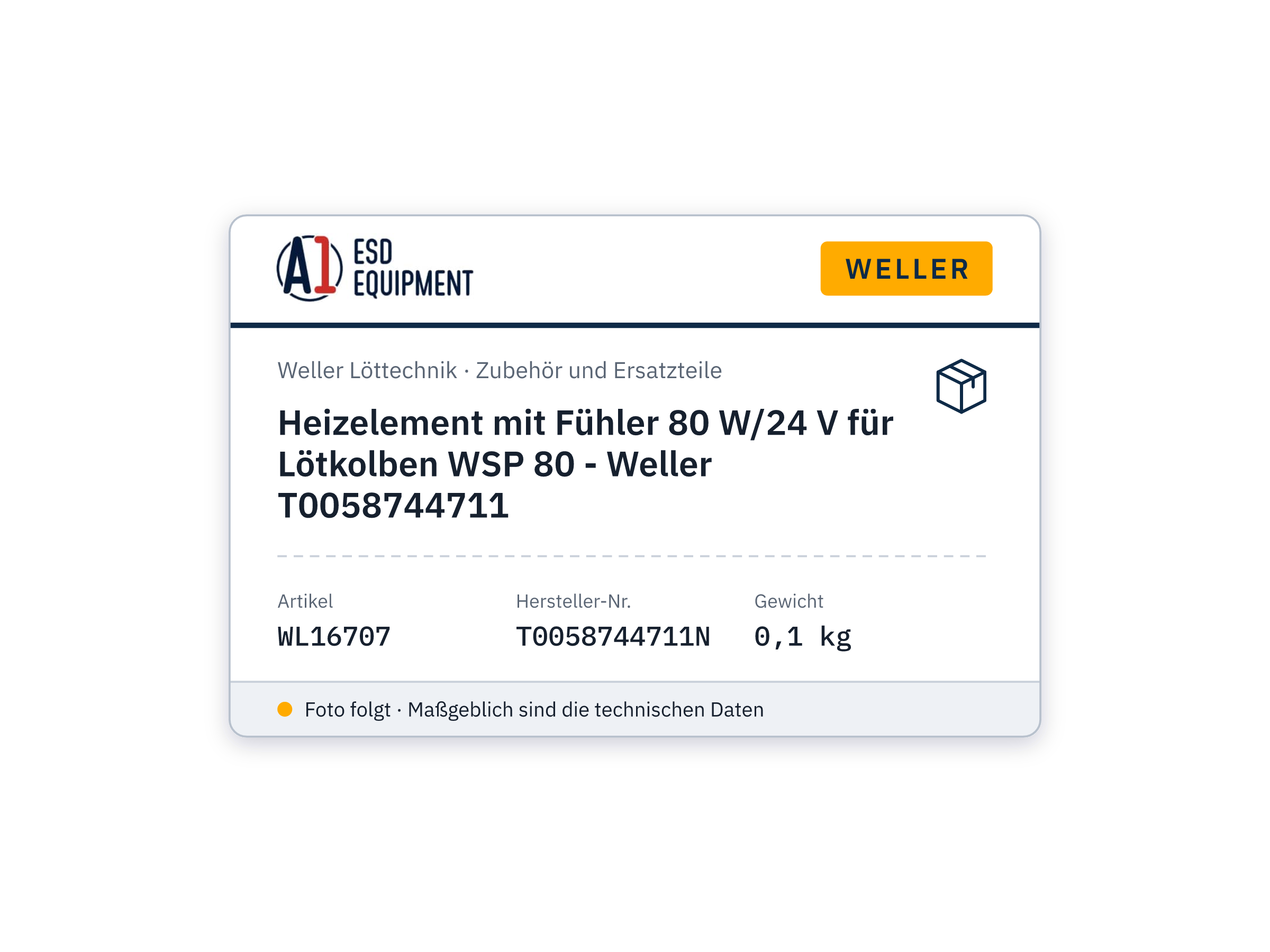 Heizelement mit Fühler 80 W/24 V für Lötkolben WSP 80 - Weller T0058744711