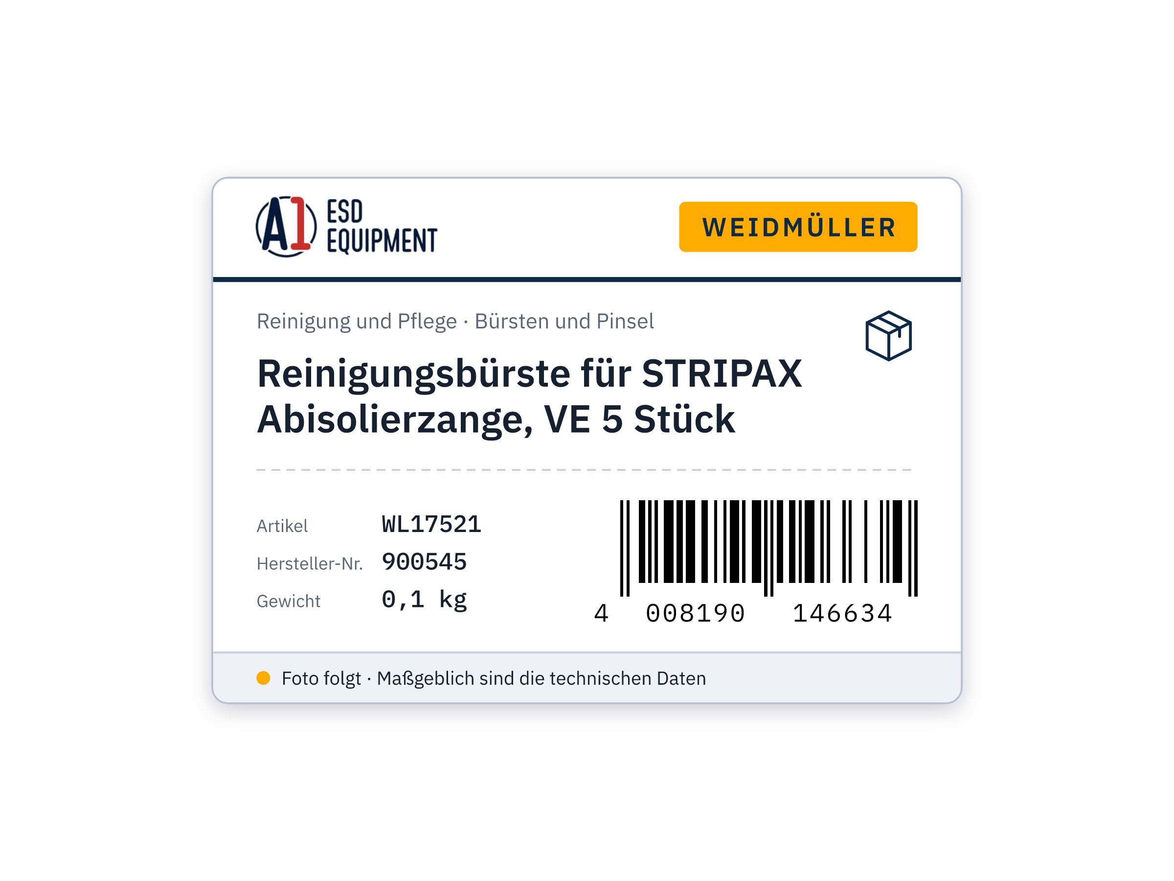 Brosse de nettoyage pour pince à dénuder STRIPAX, lot de 5 - Weidmüller 900545