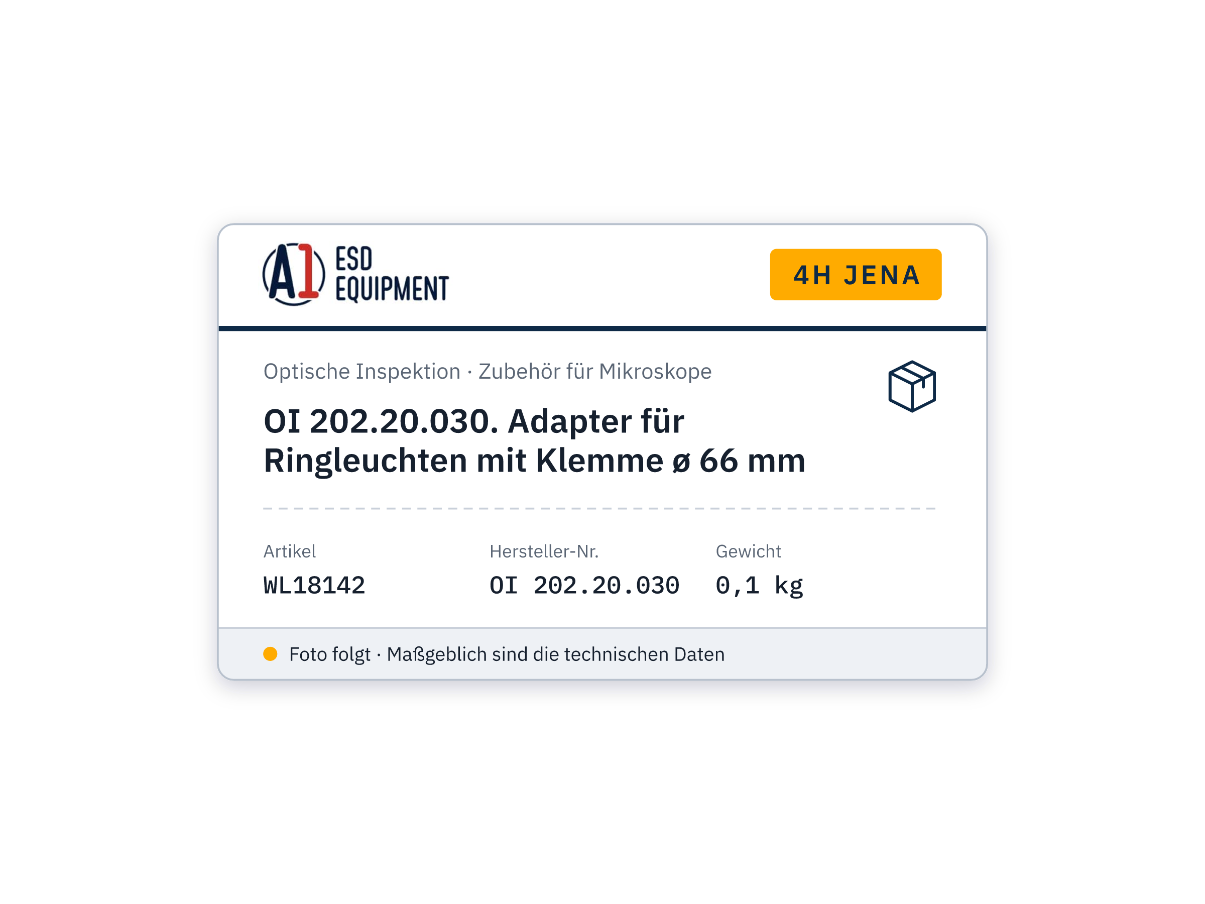 4H Jena OI 202.20.030. Adapter für Ringleuchten mit Klemme ø 66 mm