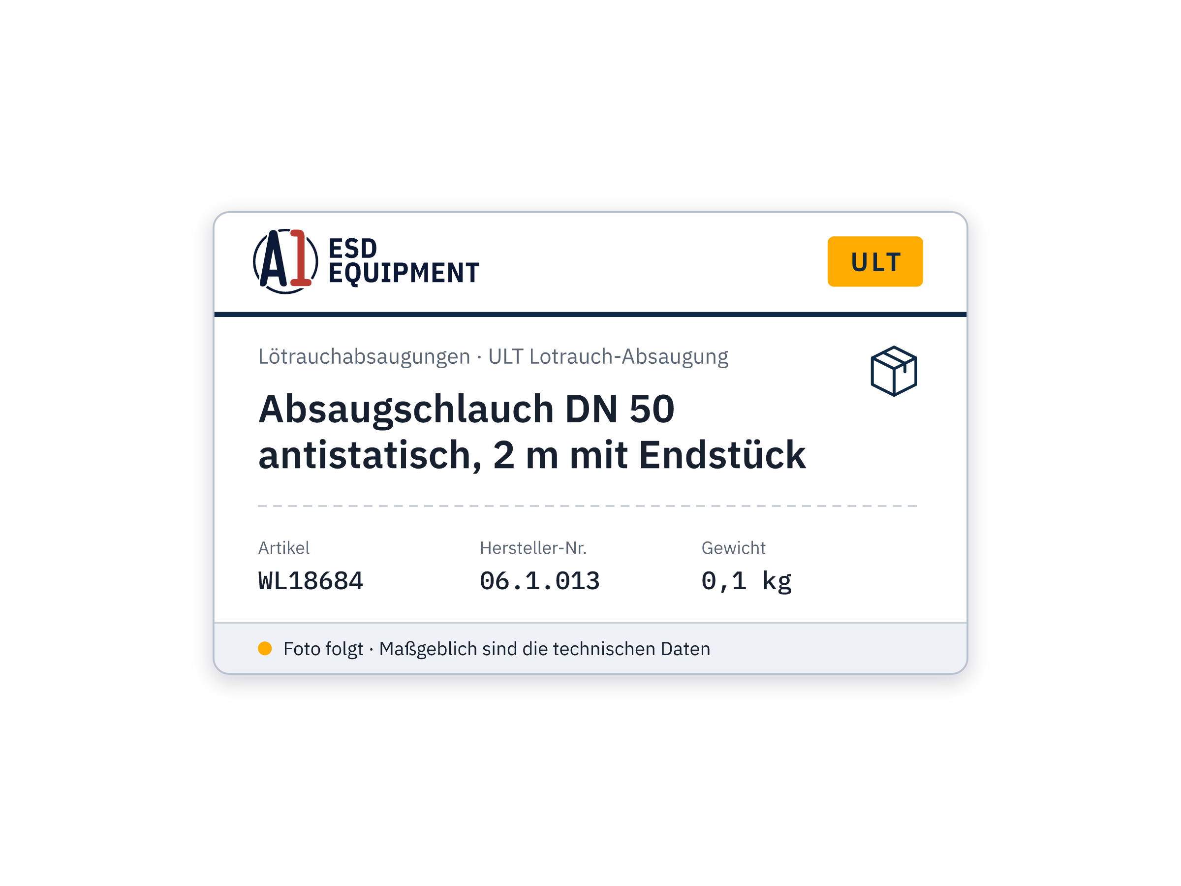 Absaugschlauch DN 50 antistatisch, 2 m mit Endstück - ULT 06.1.013