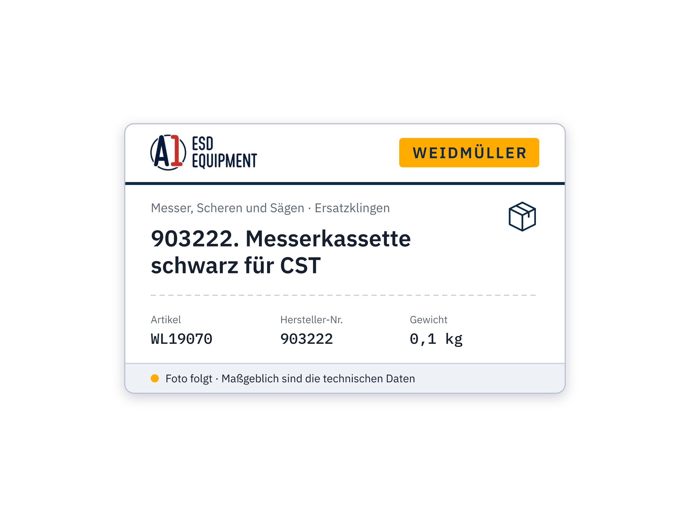 Weidmüller 903222. Cassette de couteaux noire pour CST