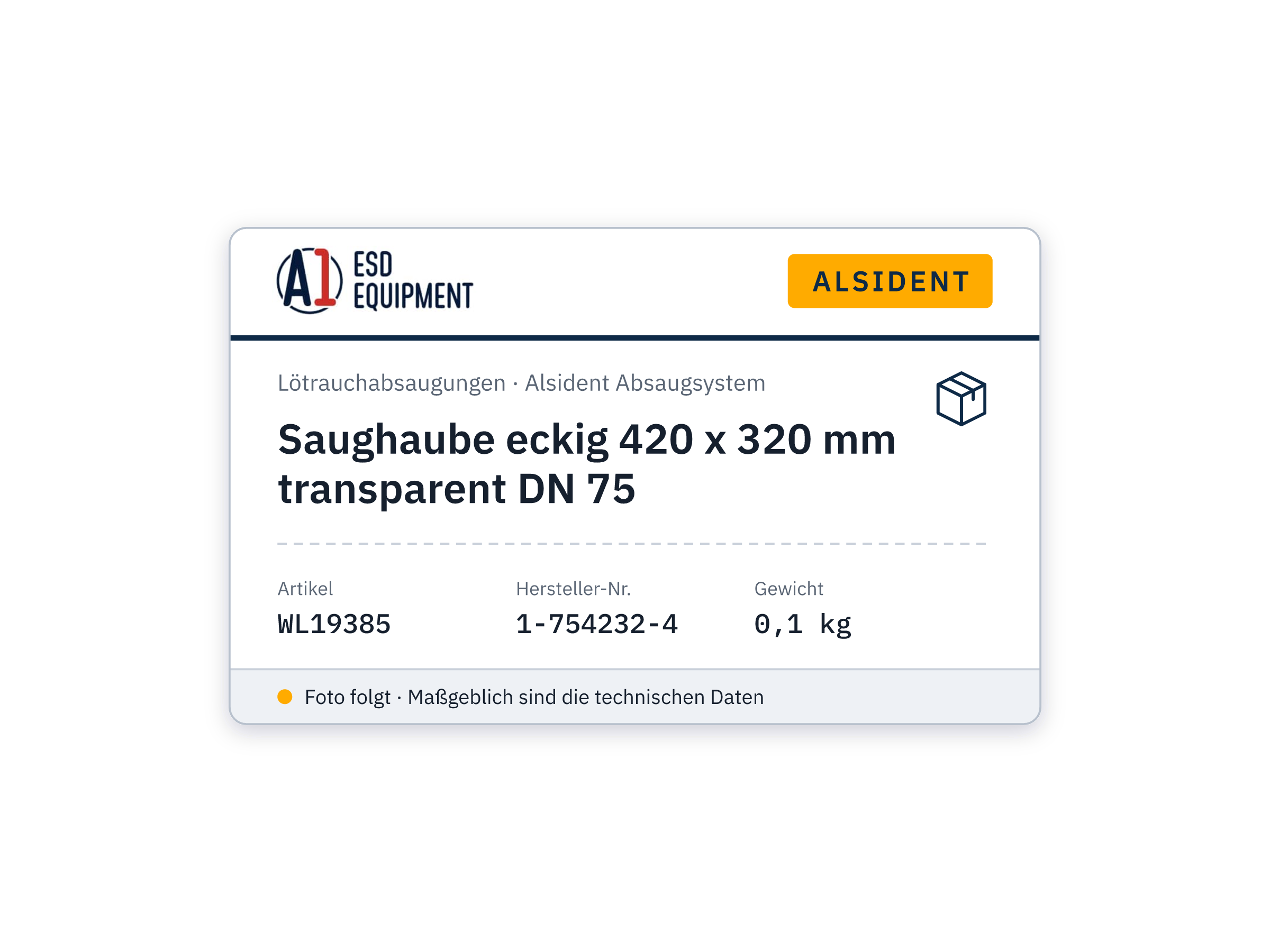 Saughaube eckig 420 x 320 mm transparent DN 75 - Alsident 1-754232-4