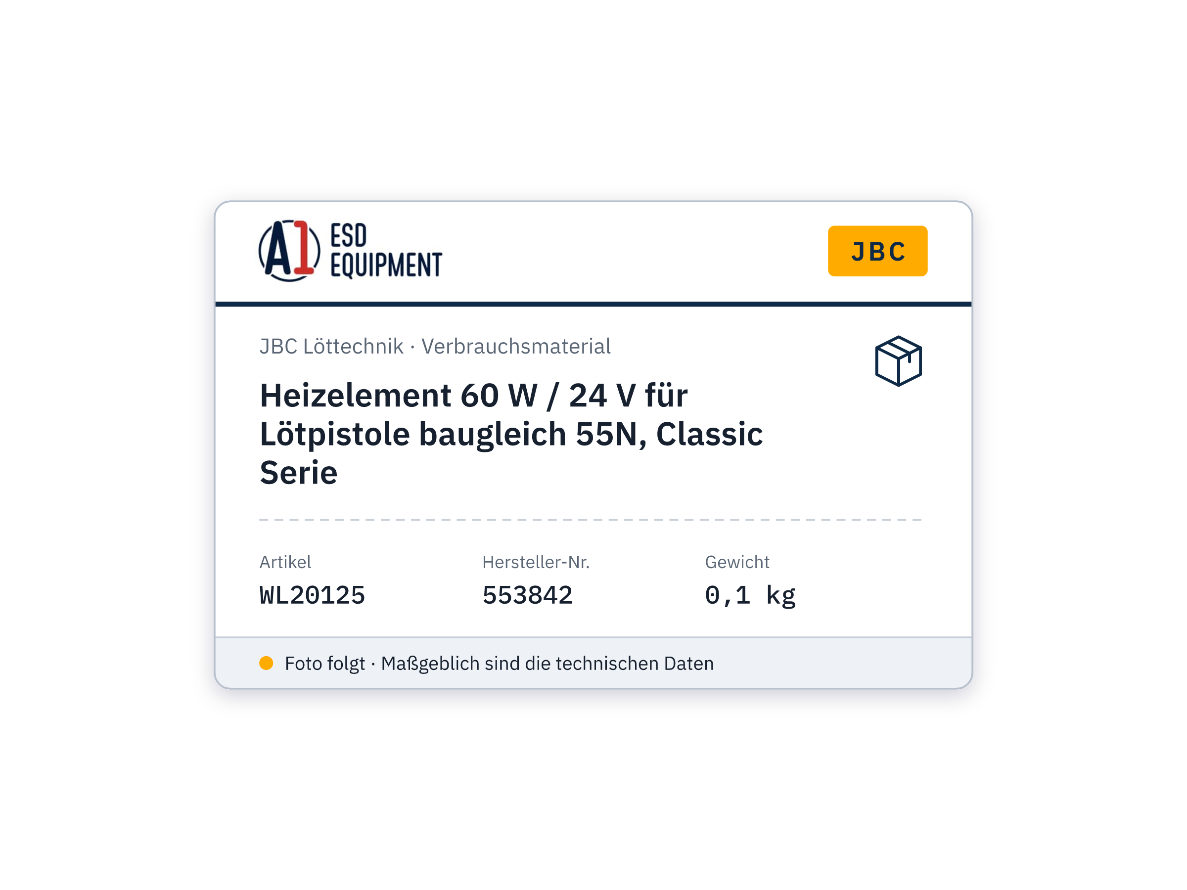 Heizelement 60 W / 24 V für Lötpistole baugleich 55N, Classic Serie - JBC 553842