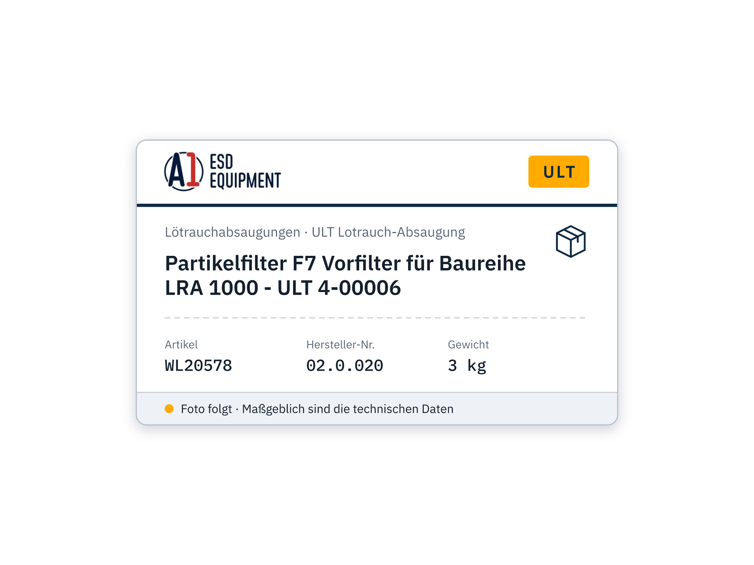 Partikelfilter F7 Vorfilter für Baureihe LRA 1000 - ULT 4-00006