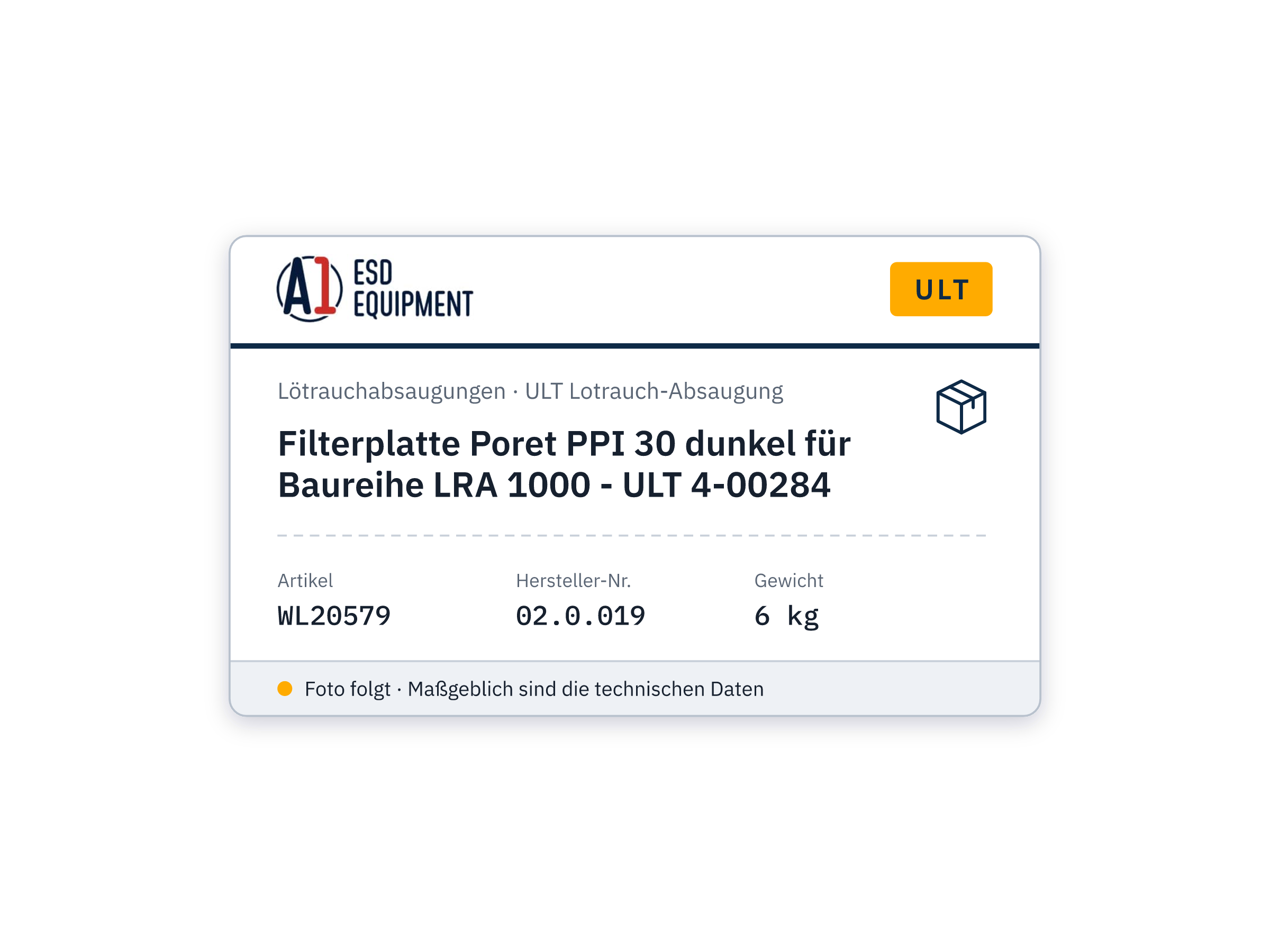 Poret PPI 30 filter plate dark for LRA 1000 series - ULT 4-00284