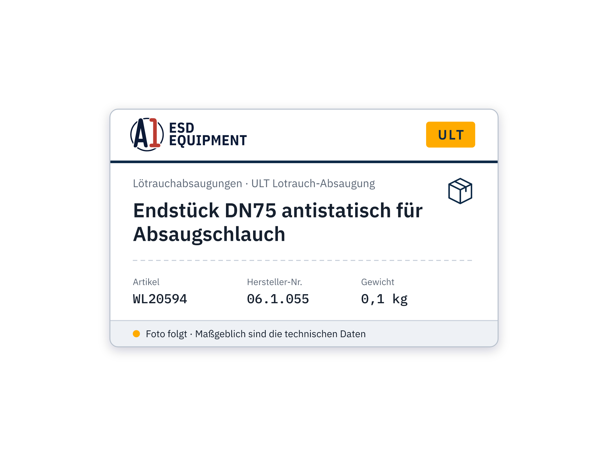 Endstück DN75 antistatisch für Absaugschlauch - ULT 06.1.055