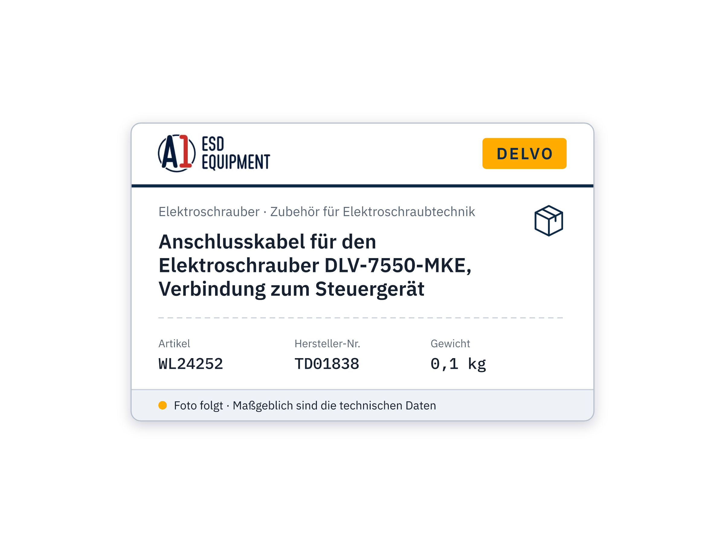 Connection cable for the DLV-7550-MKE electric screwdriver, link to the control unit - Delvo TD01838
