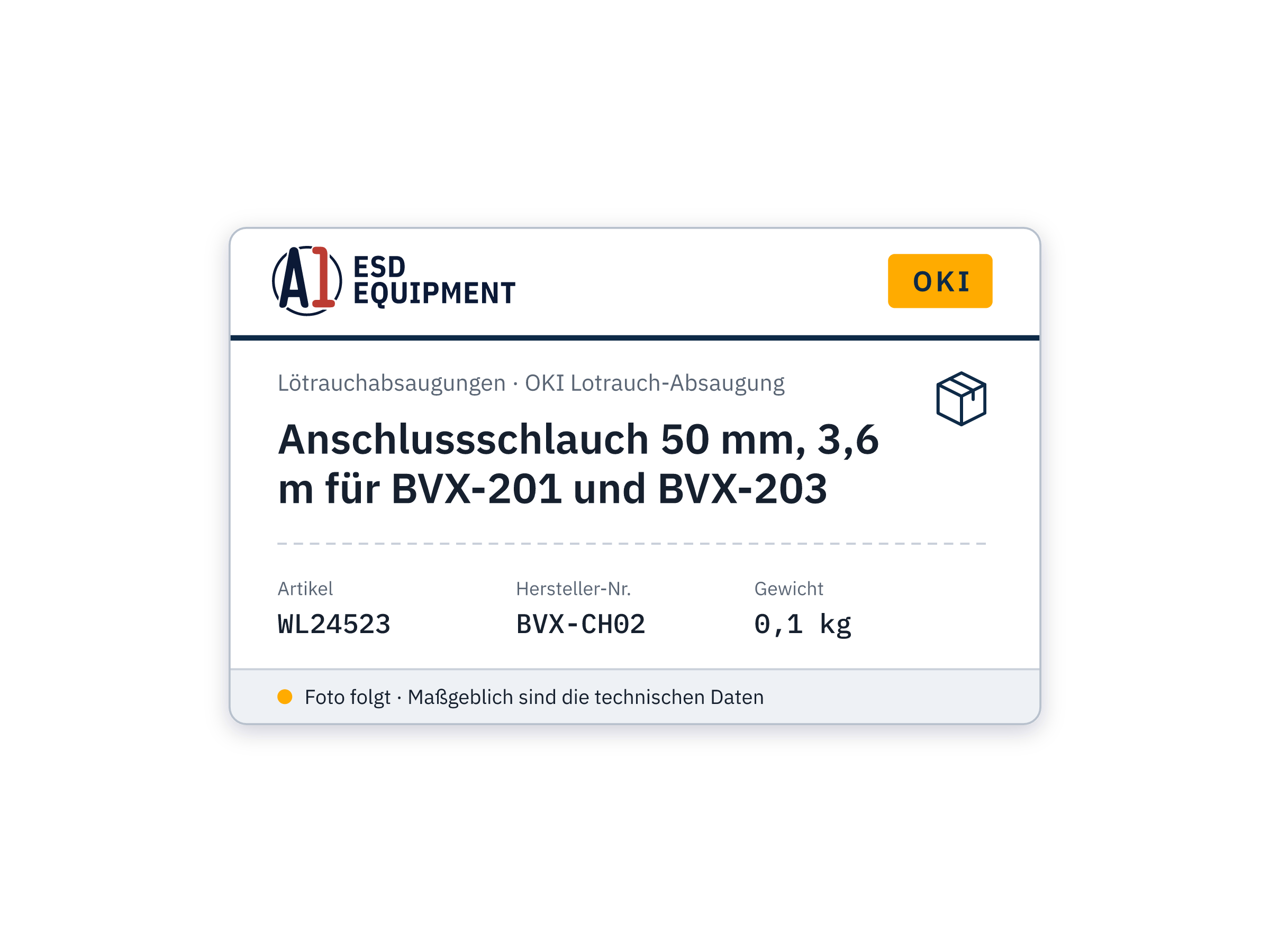 Anschlussschlauch 50 mm, 3,6 m für BVX-201 und BVX-203 - Oki BVX-CH02