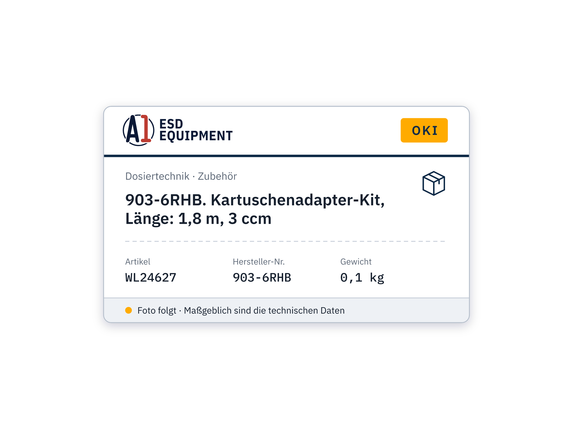 Oki 903-6RHB. Kartuschenadapter-Kit, Länge: 1,8 m, 3 ccm