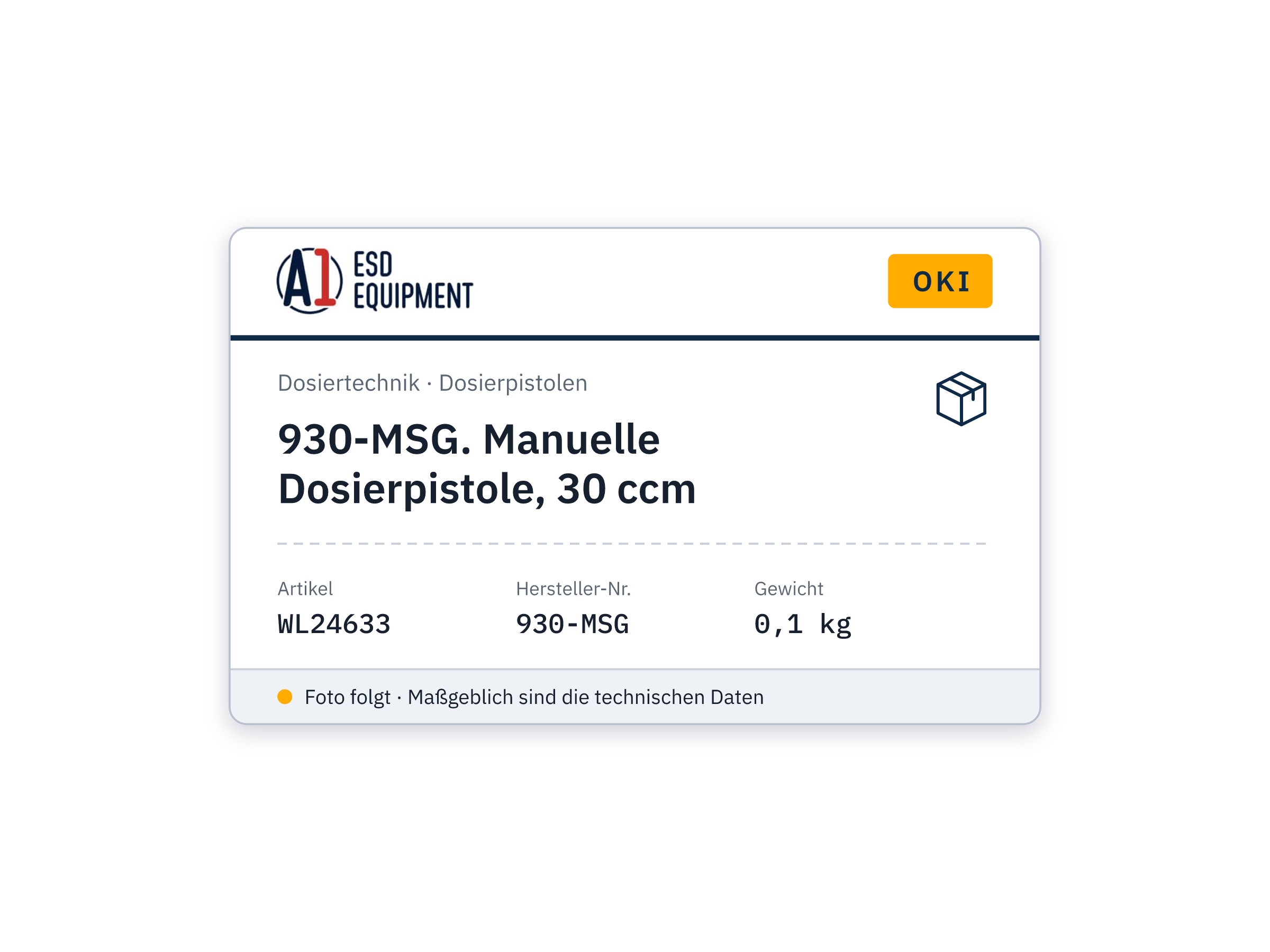 Oki 930-MSG. Manuelle Dosierpistole, 30 ccm