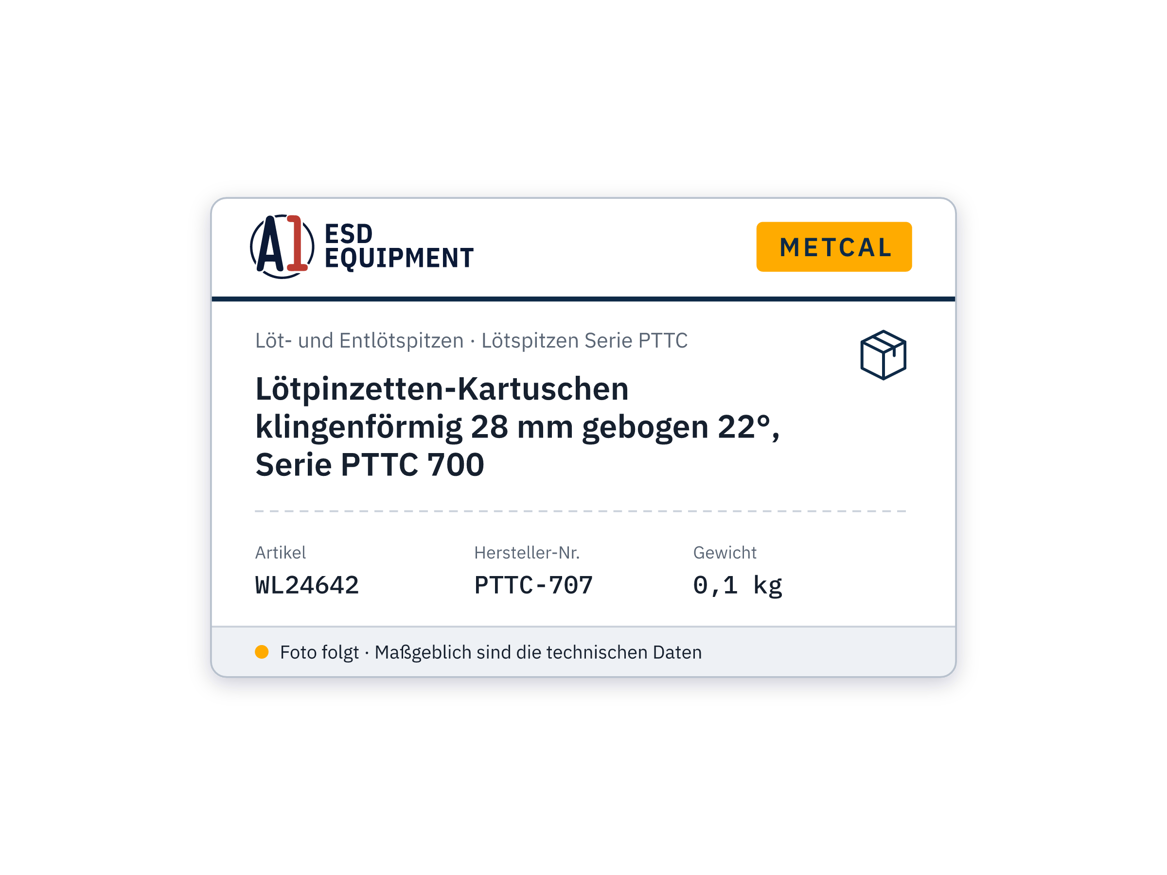 Lötpinzetten-Kartuschen klingenförmig 28 mm gebogen 22°, Serie PTTC 700 - Metcal PTTC-707